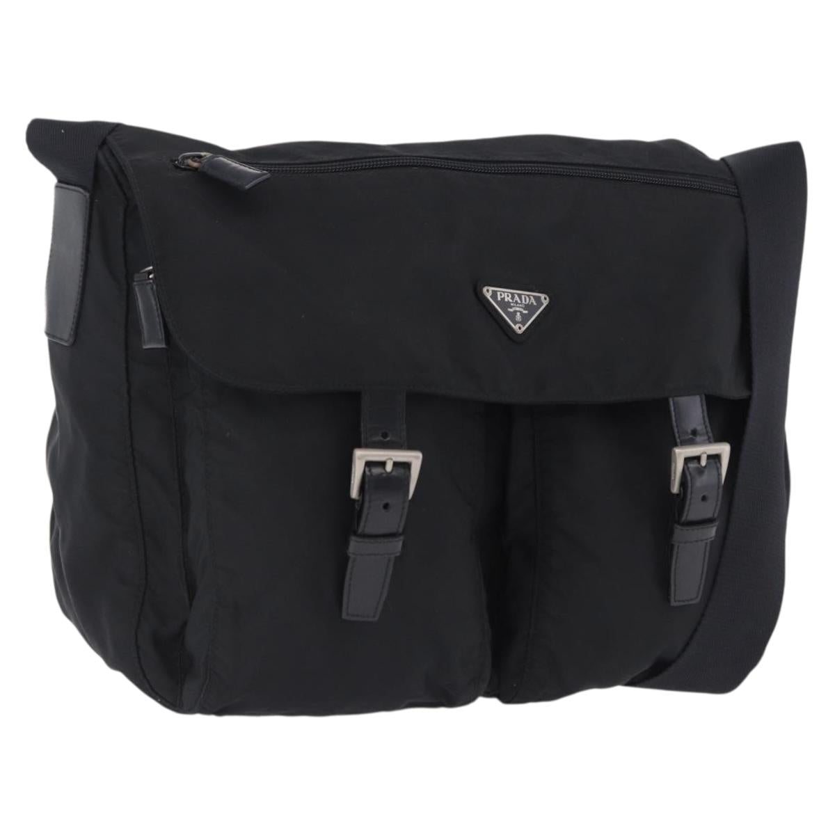 PRADA Shoulder Bag Nylon Black Silver Auth 197698A