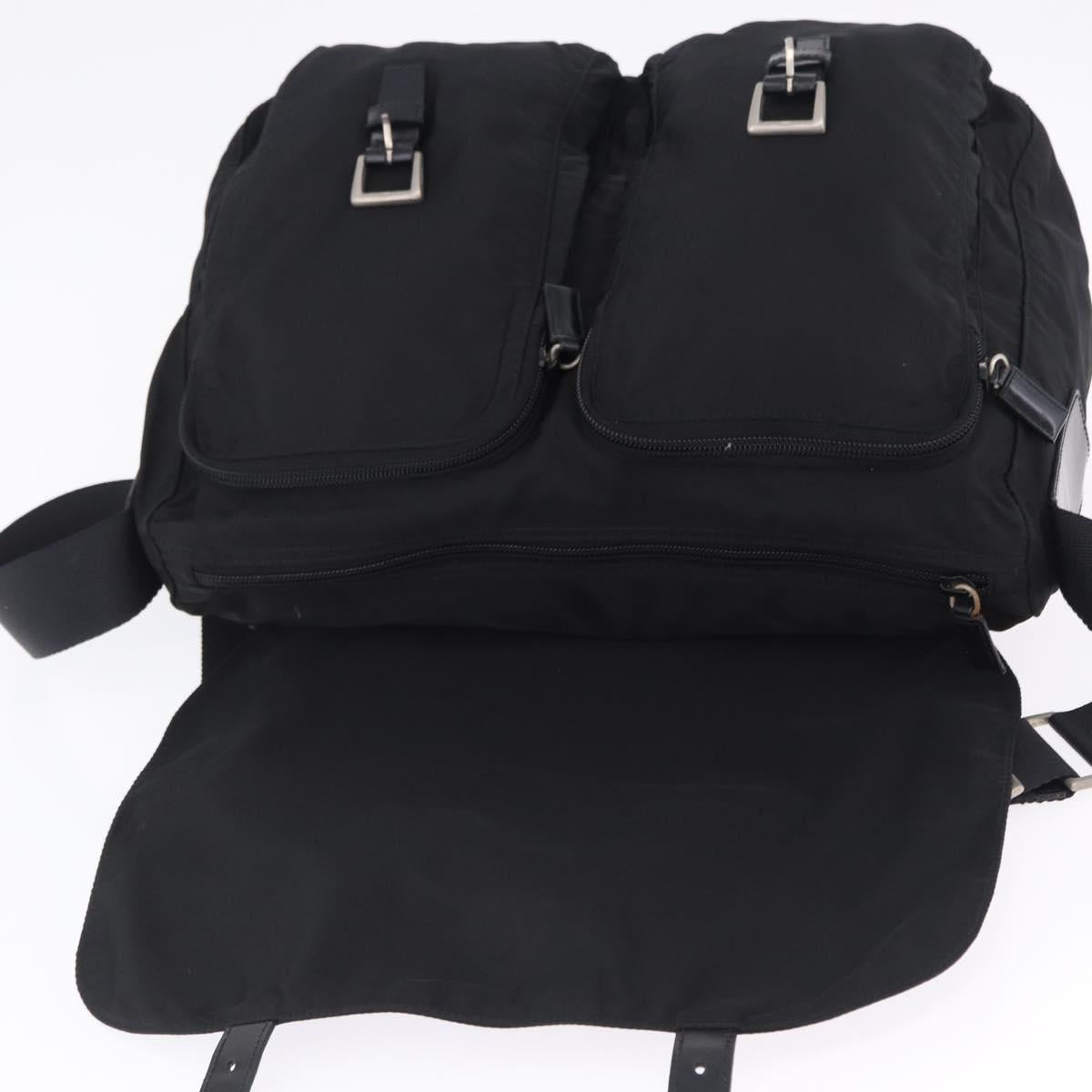 PRADA Shoulder Bag Nylon Black Silver Auth 197698A