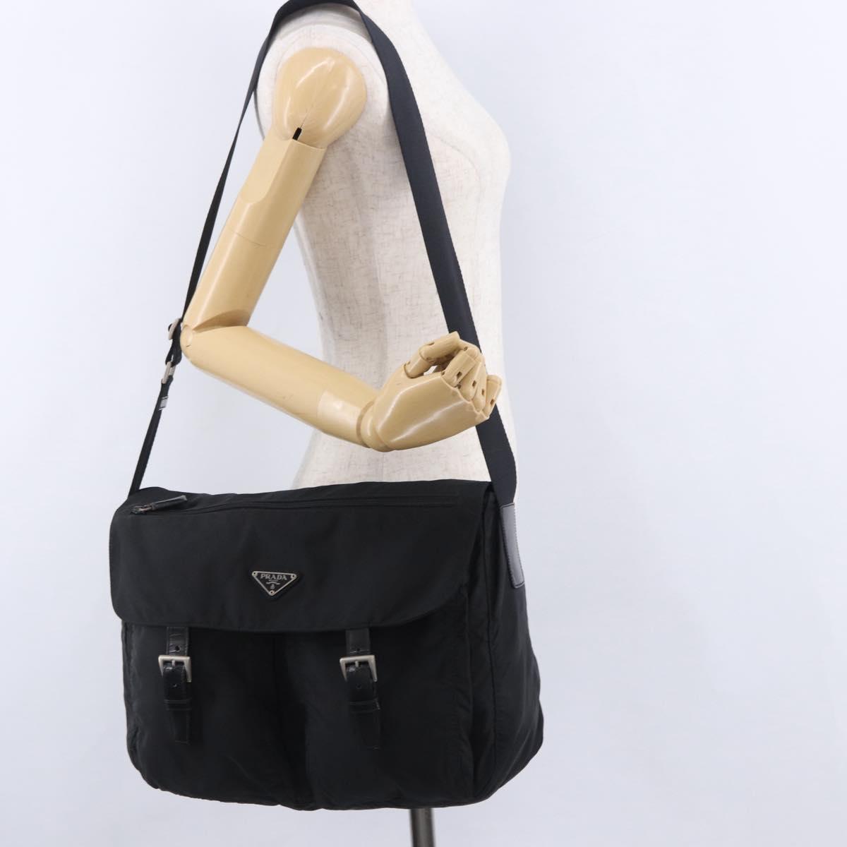 PRADA Shoulder Bag Nylon Black Silver Auth 197698A
