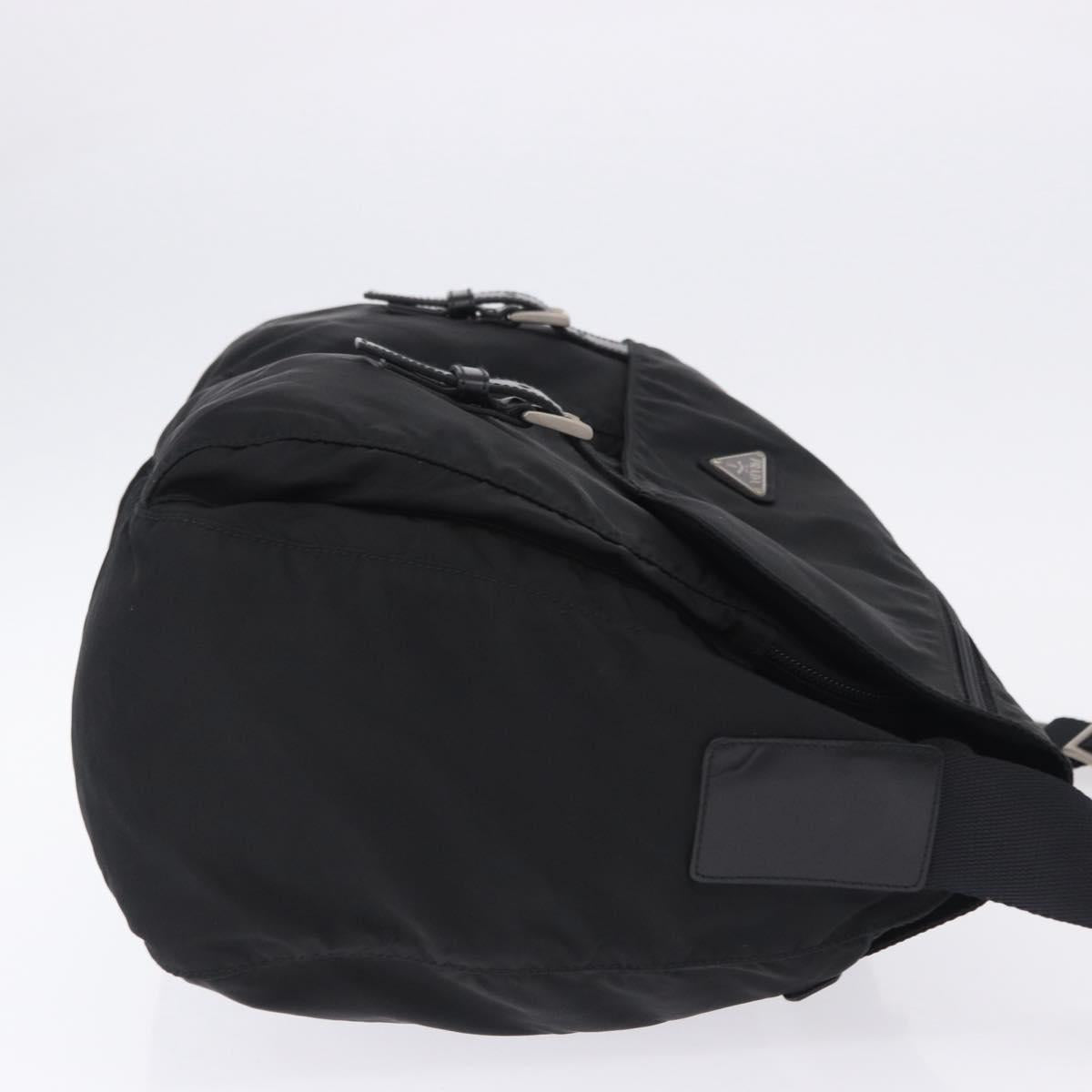 PRADA Shoulder Bag Nylon Black Silver Auth 197698A