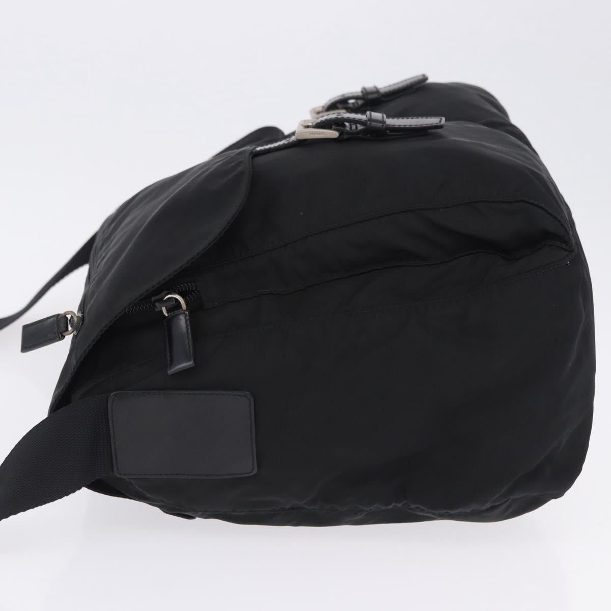 PRADA Shoulder Bag Nylon Black Silver Auth 197698A