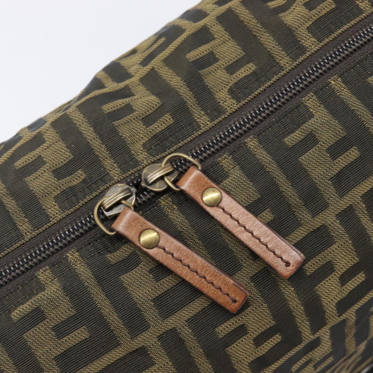 FENDI Zucca Canvas Shoulder Bag Brown Black Auth 197699