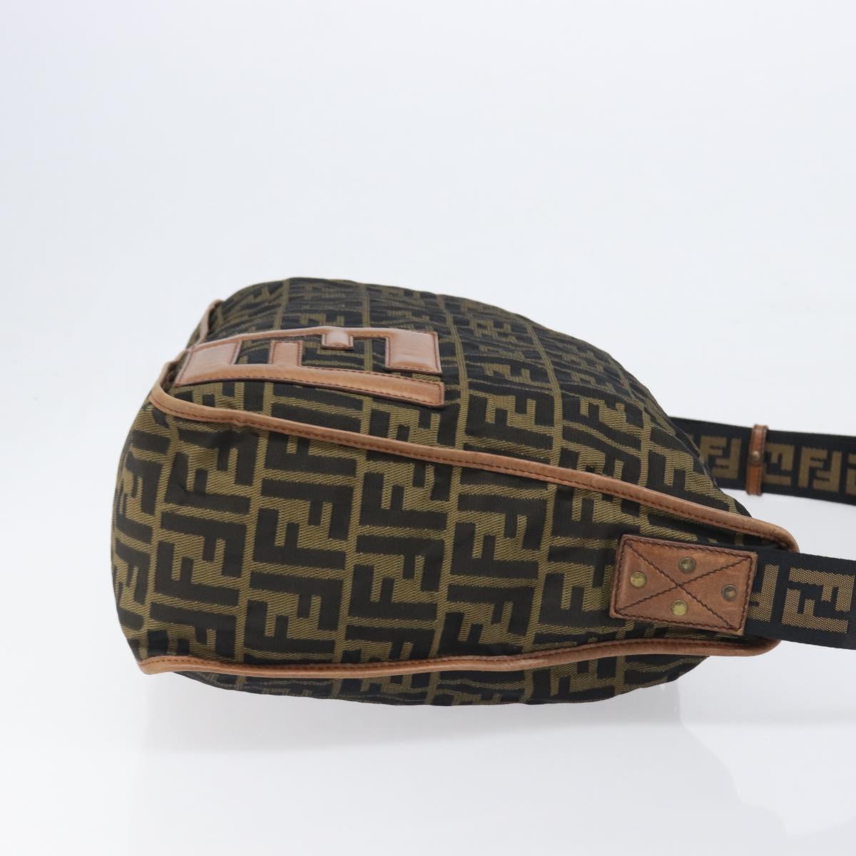 FENDI Zucca Canvas Shoulder Bag Brown Black Auth 197699
