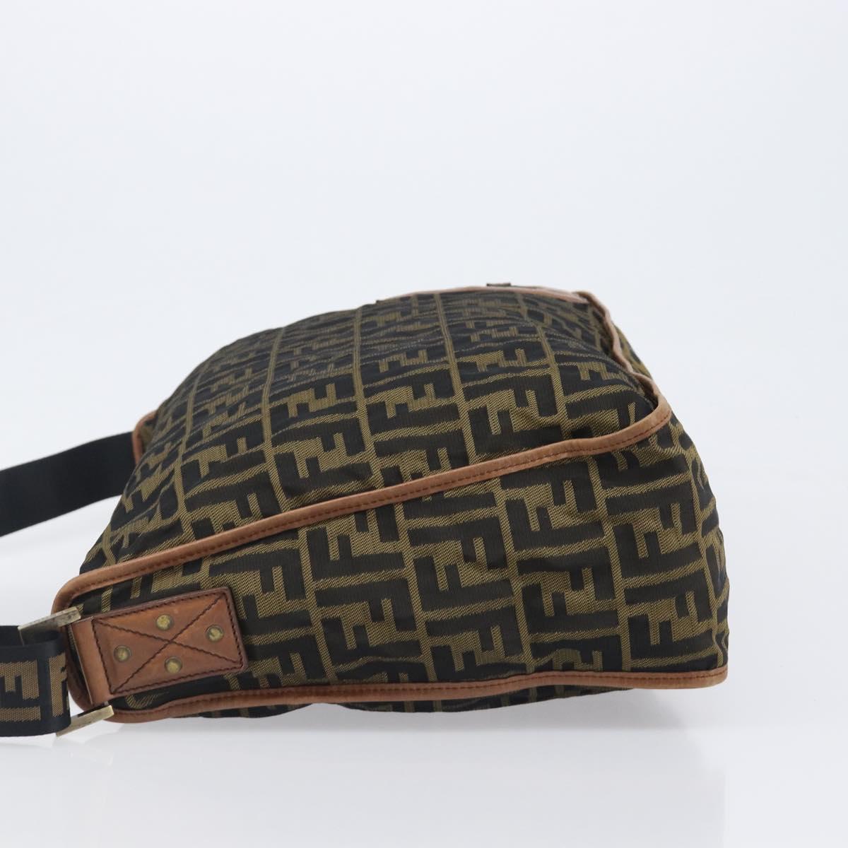 FENDI Zucca Canvas Shoulder Bag Brown Black Auth 197699