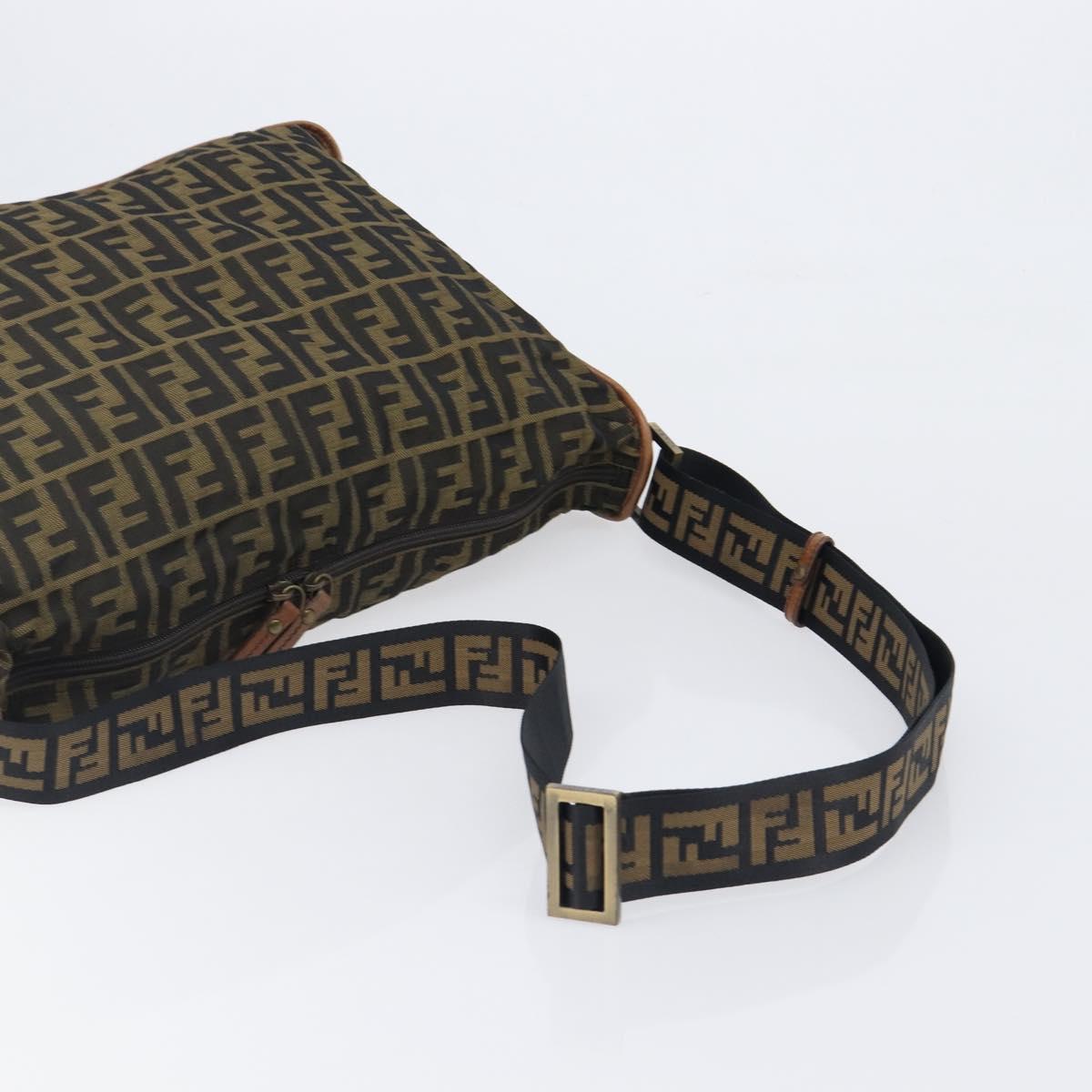 FENDI Zucca Canvas Shoulder Bag Brown Black Auth 197699