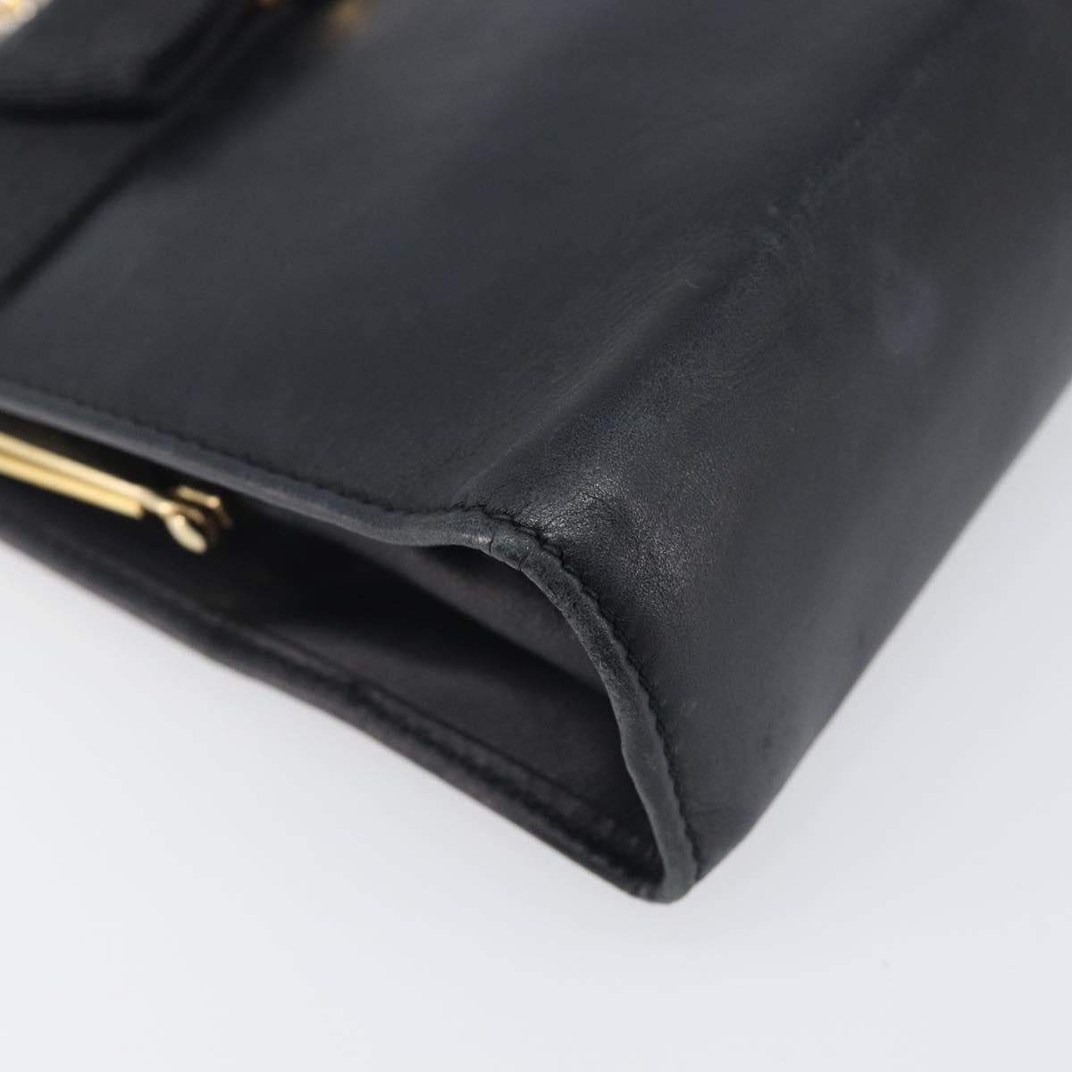 Salvatore Ferragamo Vala Chain Shoulder Bag Leather Navy Gold Auth 197700
