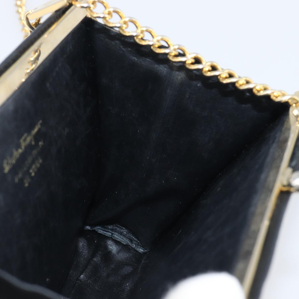 Salvatore Ferragamo Vala Chain Shoulder Bag Leather Navy Gold Auth 197700
