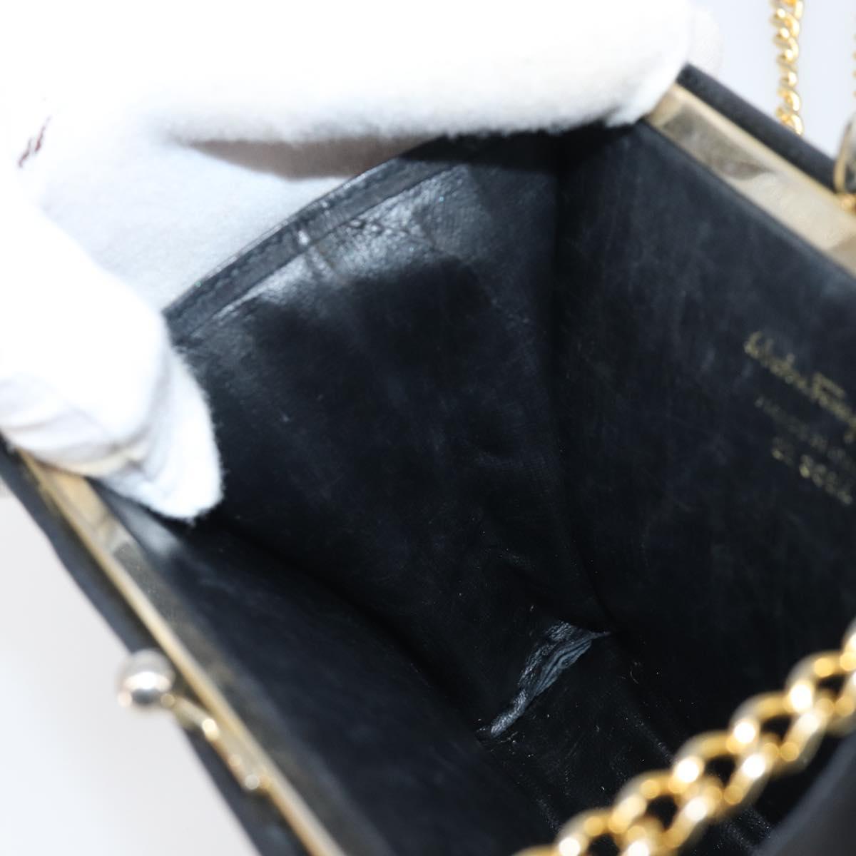 Salvatore Ferragamo Vala Chain Shoulder Bag Leather Navy Gold Auth 197700
