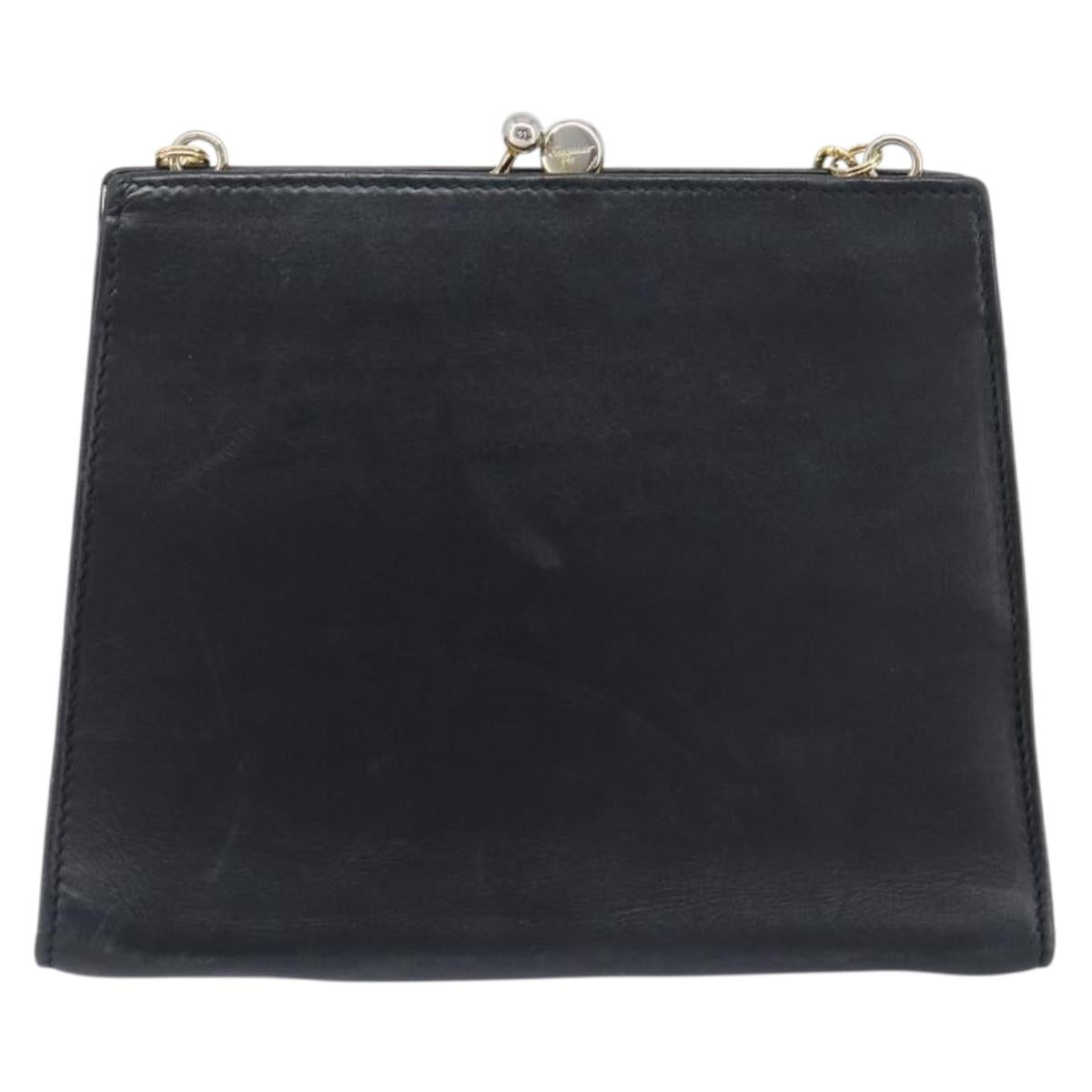 Salvatore Ferragamo Vala Chain Shoulder Bag Leather Navy Gold Auth 197700