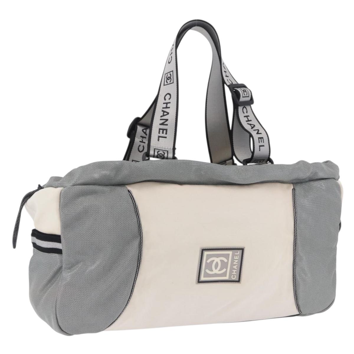 CHANEL Sports Line Boston Bag Canvas White Silver CC Auth 197702V