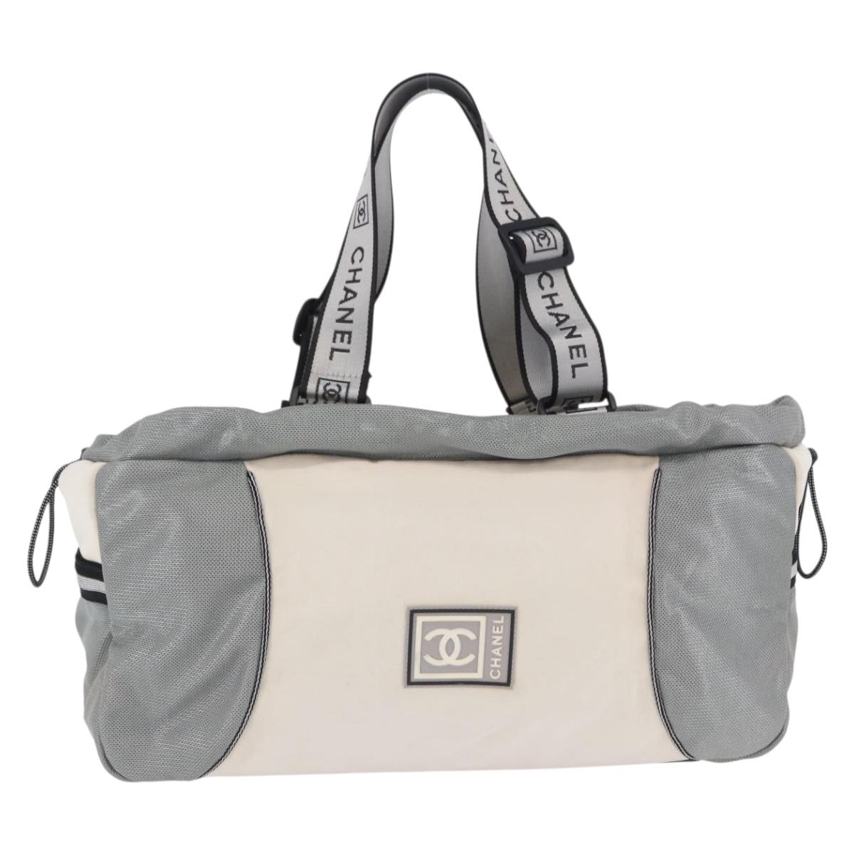 CHANEL Sports Line Boston Bag Canvas White Silver CC Auth 197702V