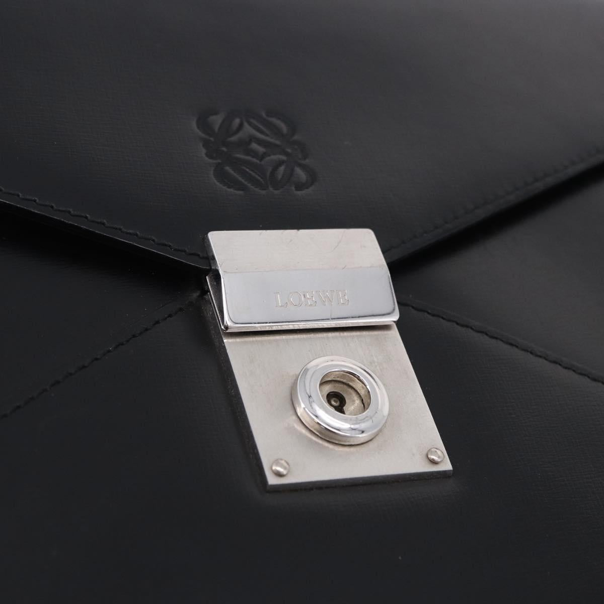LOEWE Clutch Bag Leather Black Silver Auth 197703