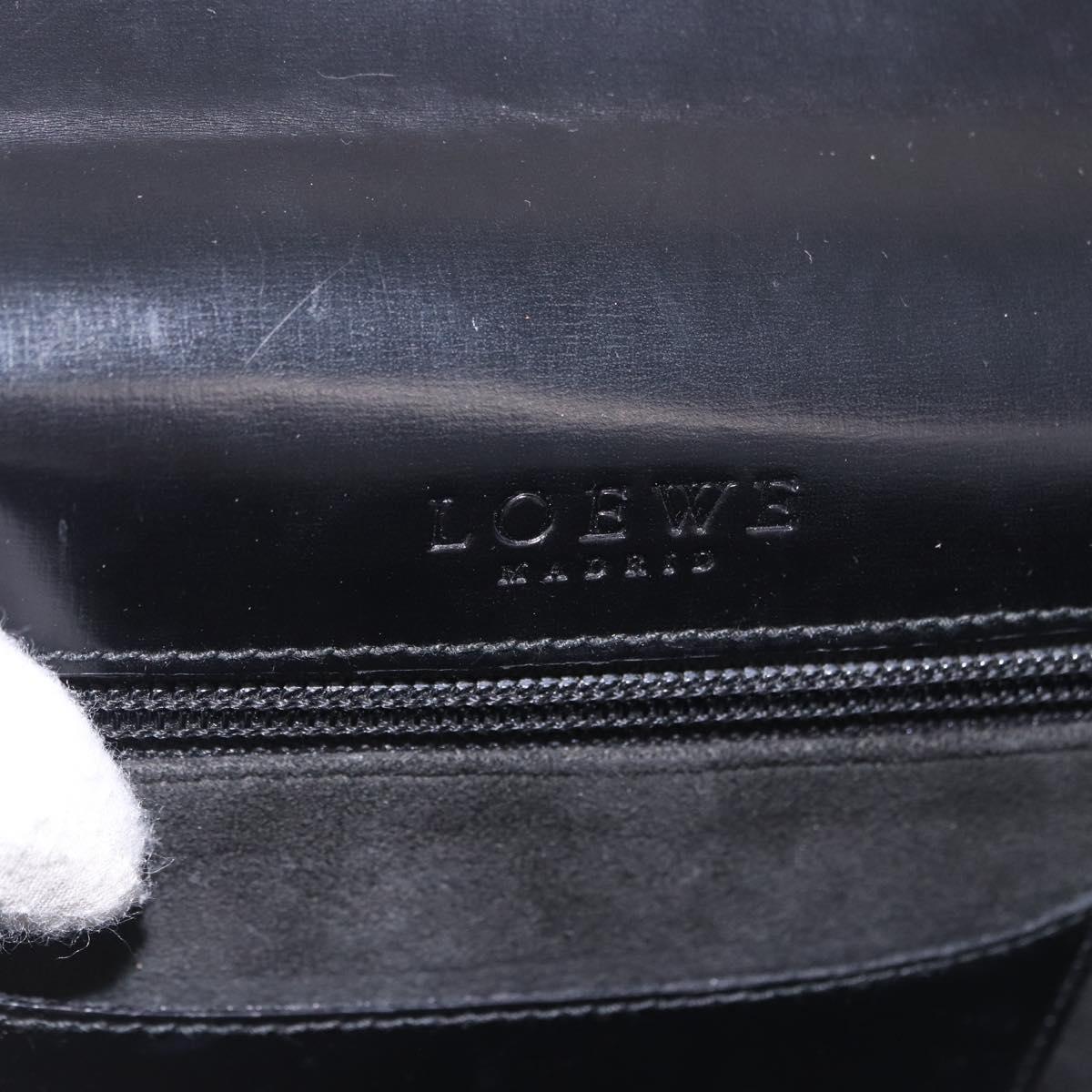 LOEWE Clutch Bag Leather Black Silver Auth 197703