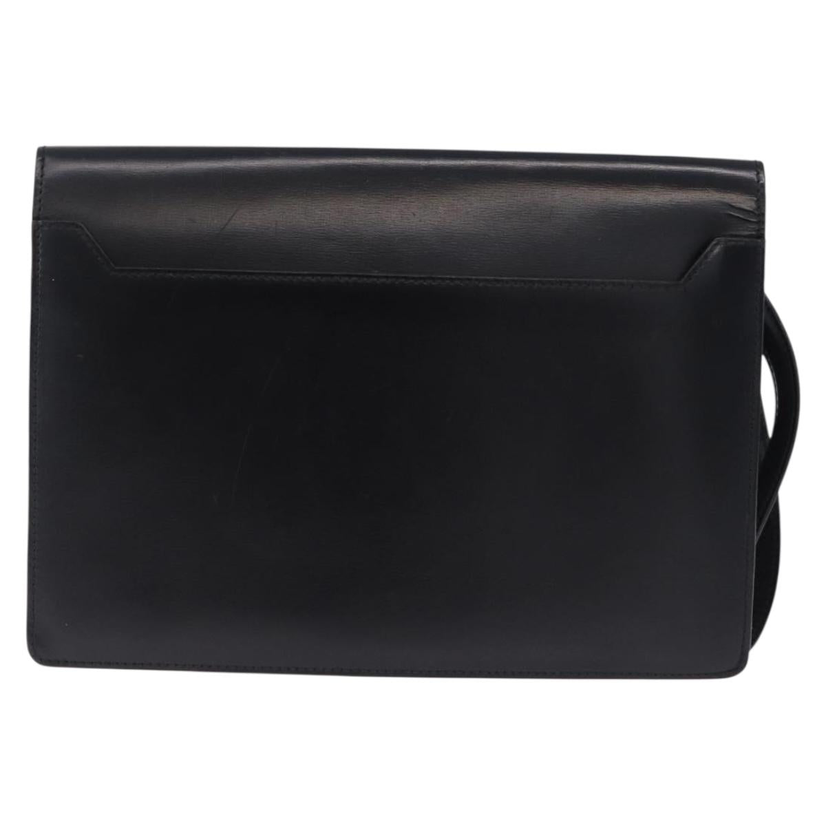 LOEWE Clutch Bag Leather Black Silver Auth 197703