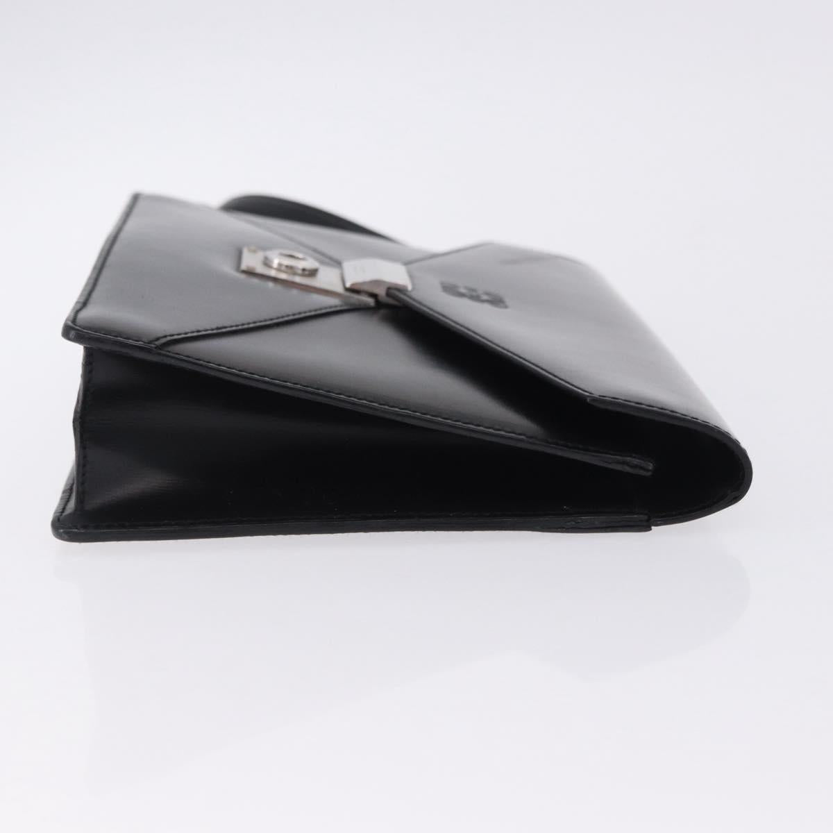 LOEWE Clutch Bag Leather Black Silver Auth 197703