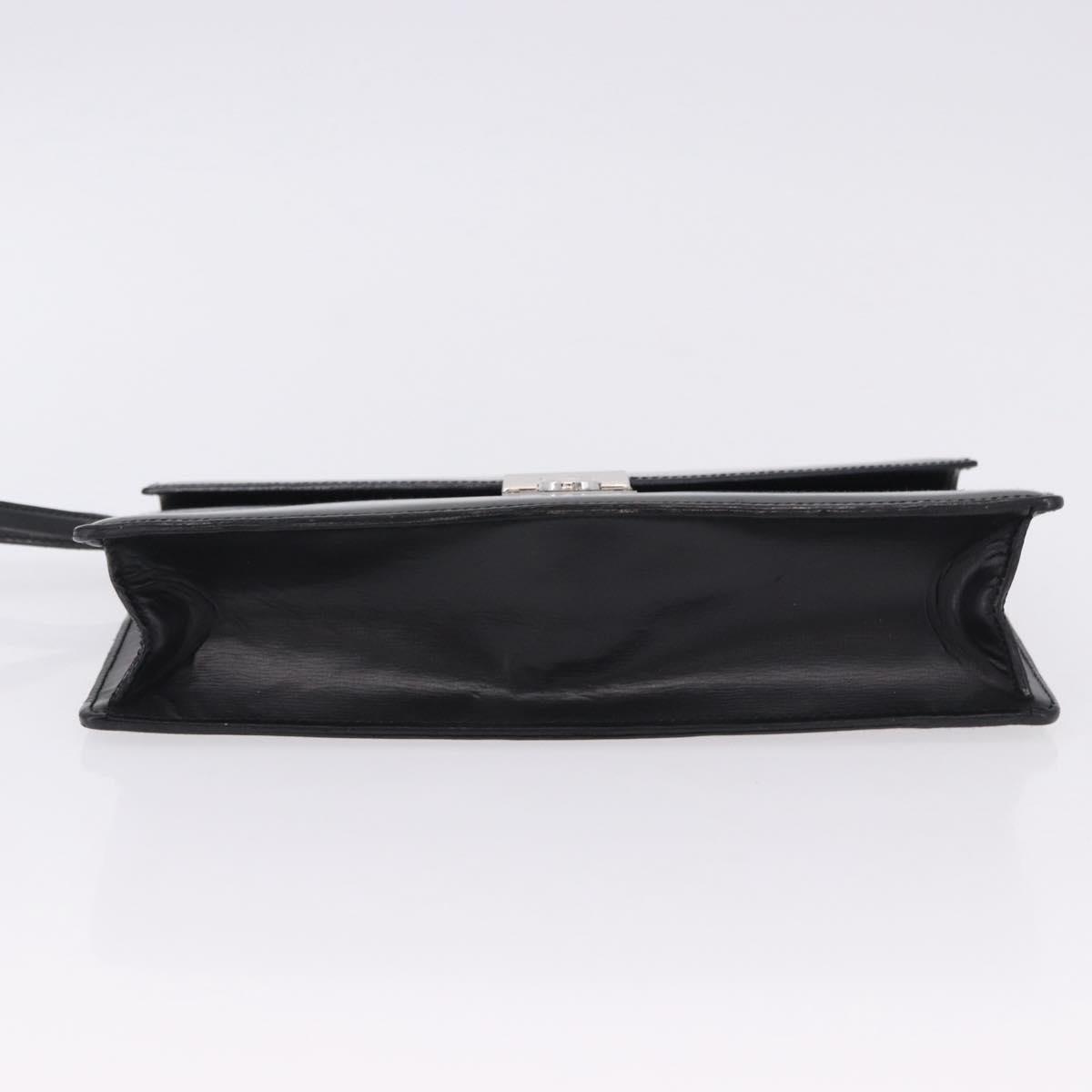 LOEWE Clutch Bag Leather Black Silver Auth 197703