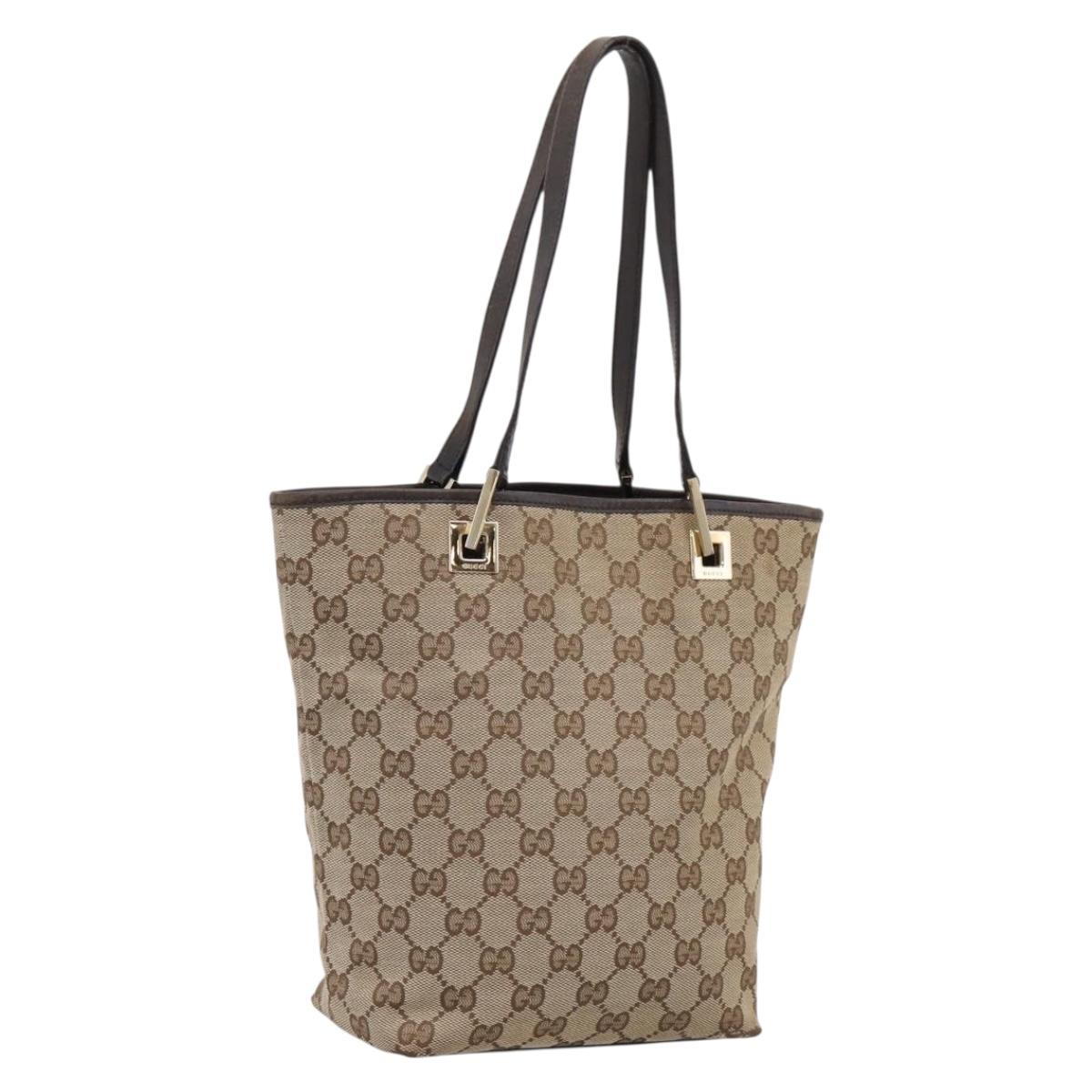 GUCCI GG Canvas Tote Bag Beige Gold 002 1099 Auth 197704