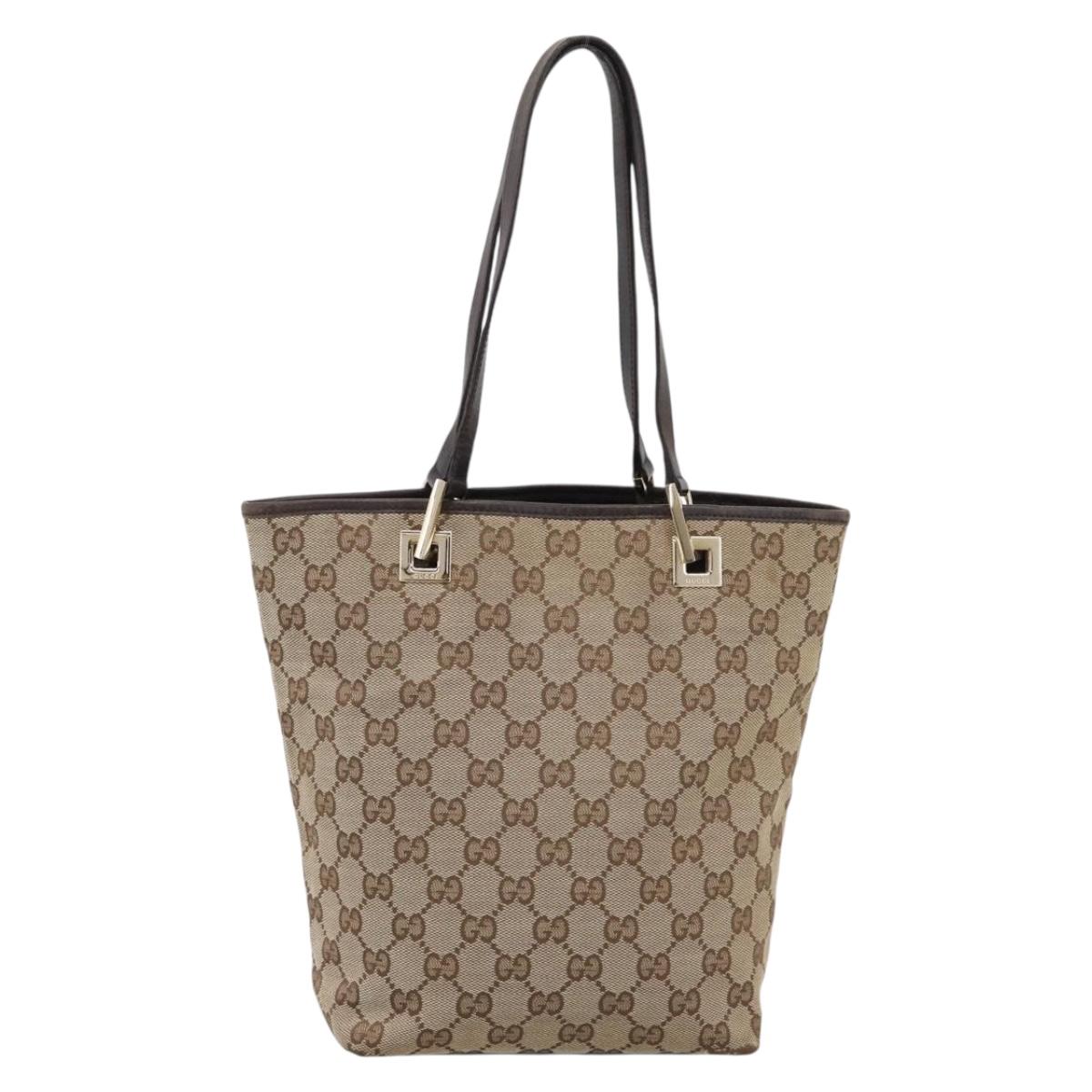 GUCCI GG Canvas Tote Bag Beige Gold 002 1099 Auth 197704