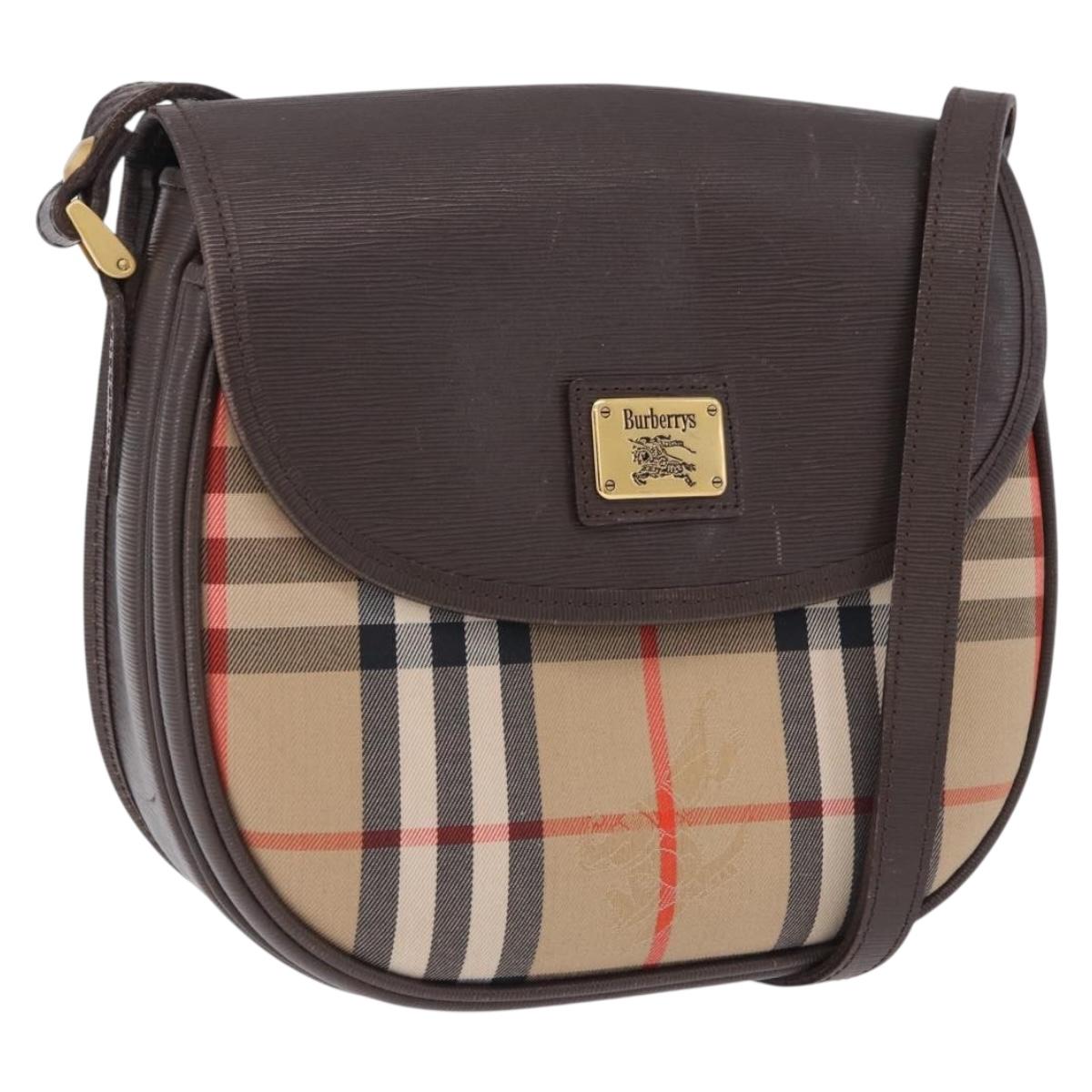Burberrys Nova Check Shoulder Bag Canvas Beige Gold Auth 197705
