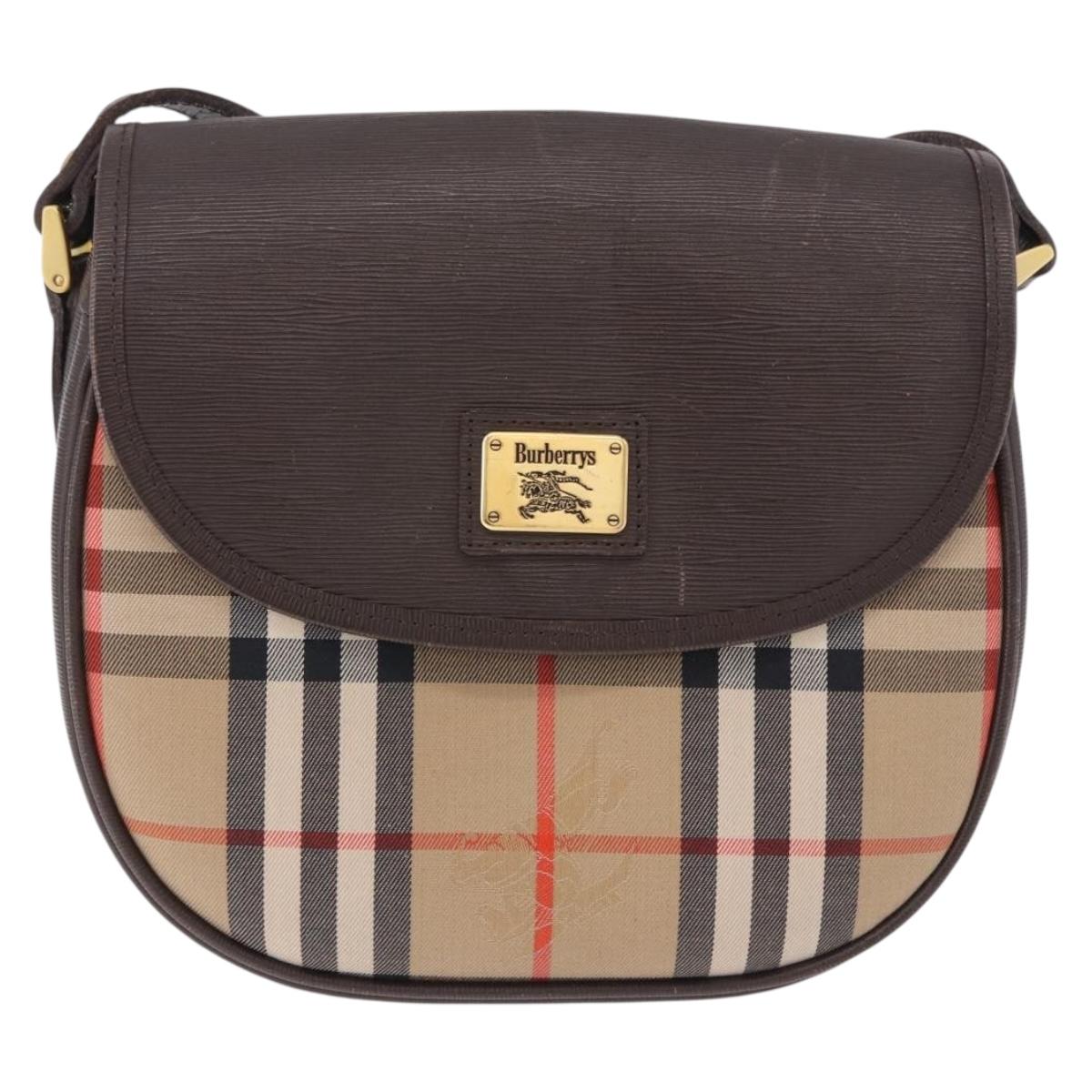 Burberrys Nova Check Shoulder Bag Canvas Beige Gold Auth 197705