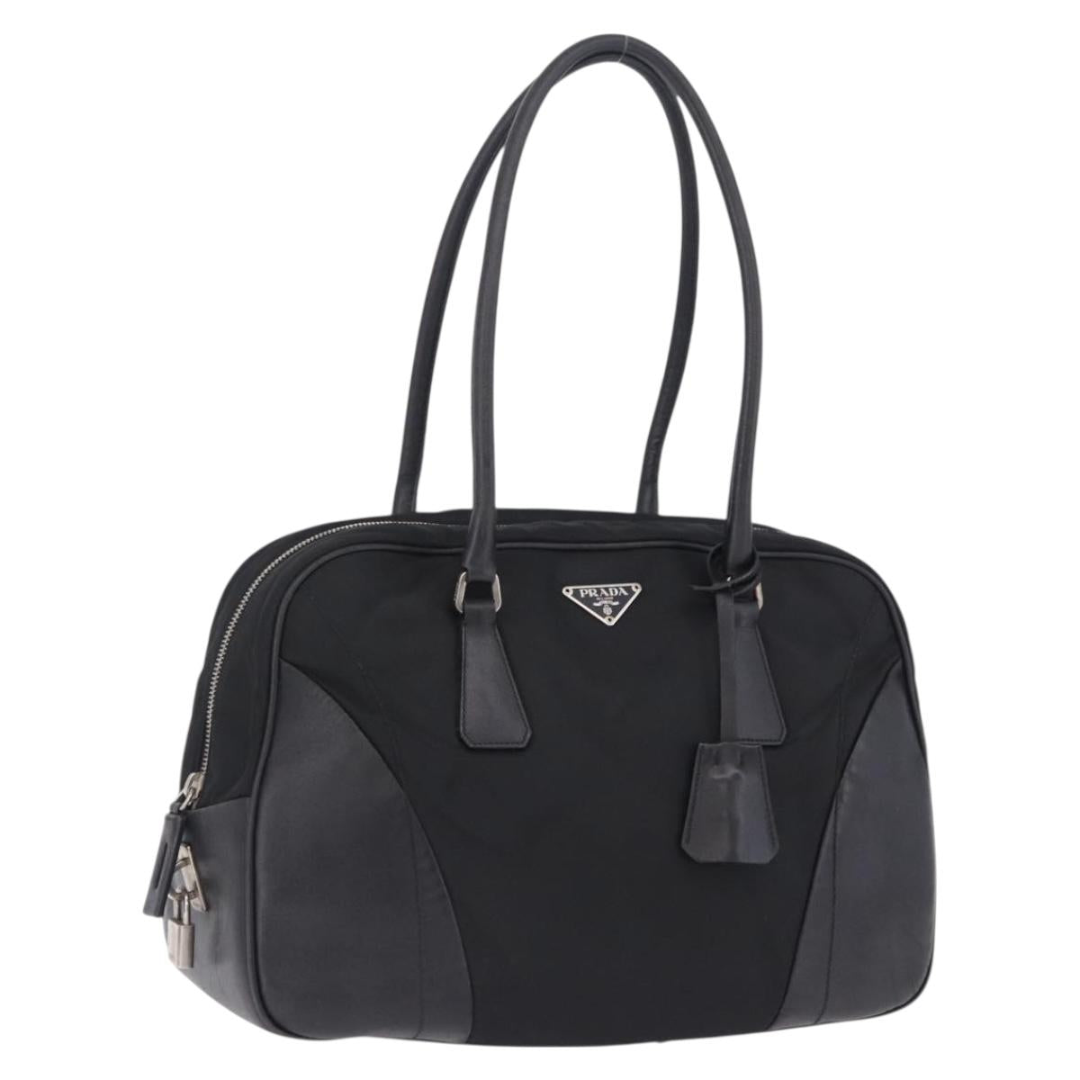 PRADA Tote Bag Nylon Black Silver Auth 197707V