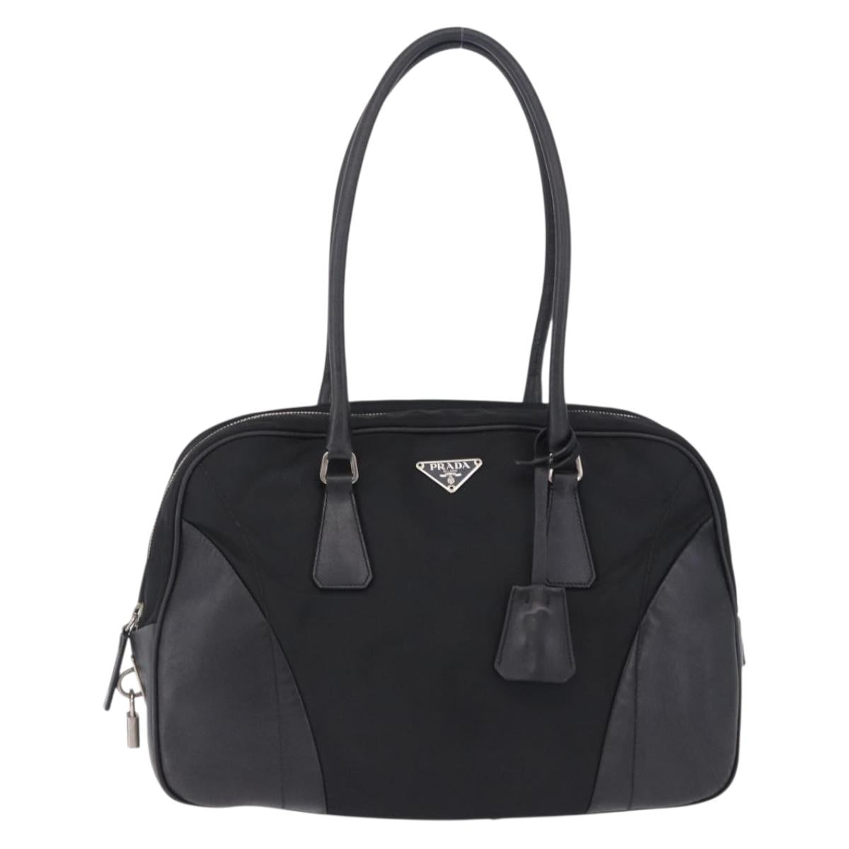 PRADA Tote Bag Nylon Black Silver Auth 197707V