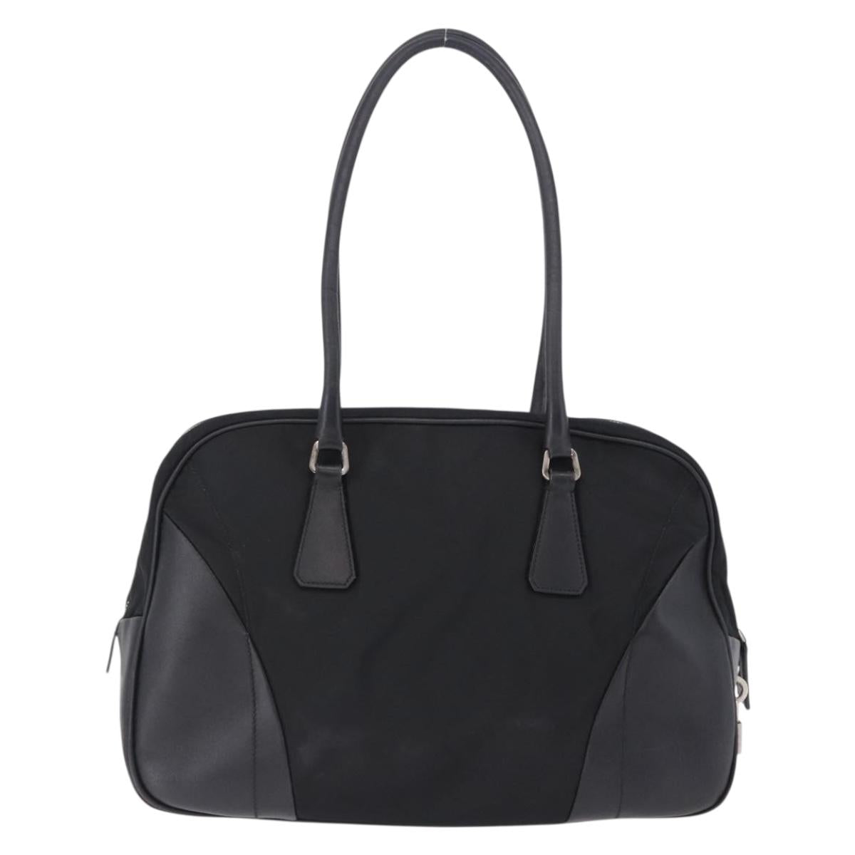 PRADA Tote Bag Nylon Black Silver Auth 197707V