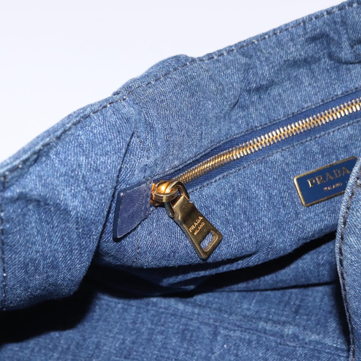 PRADA Canapa GM Hand Bag Denim Blue Gold Auth 197708