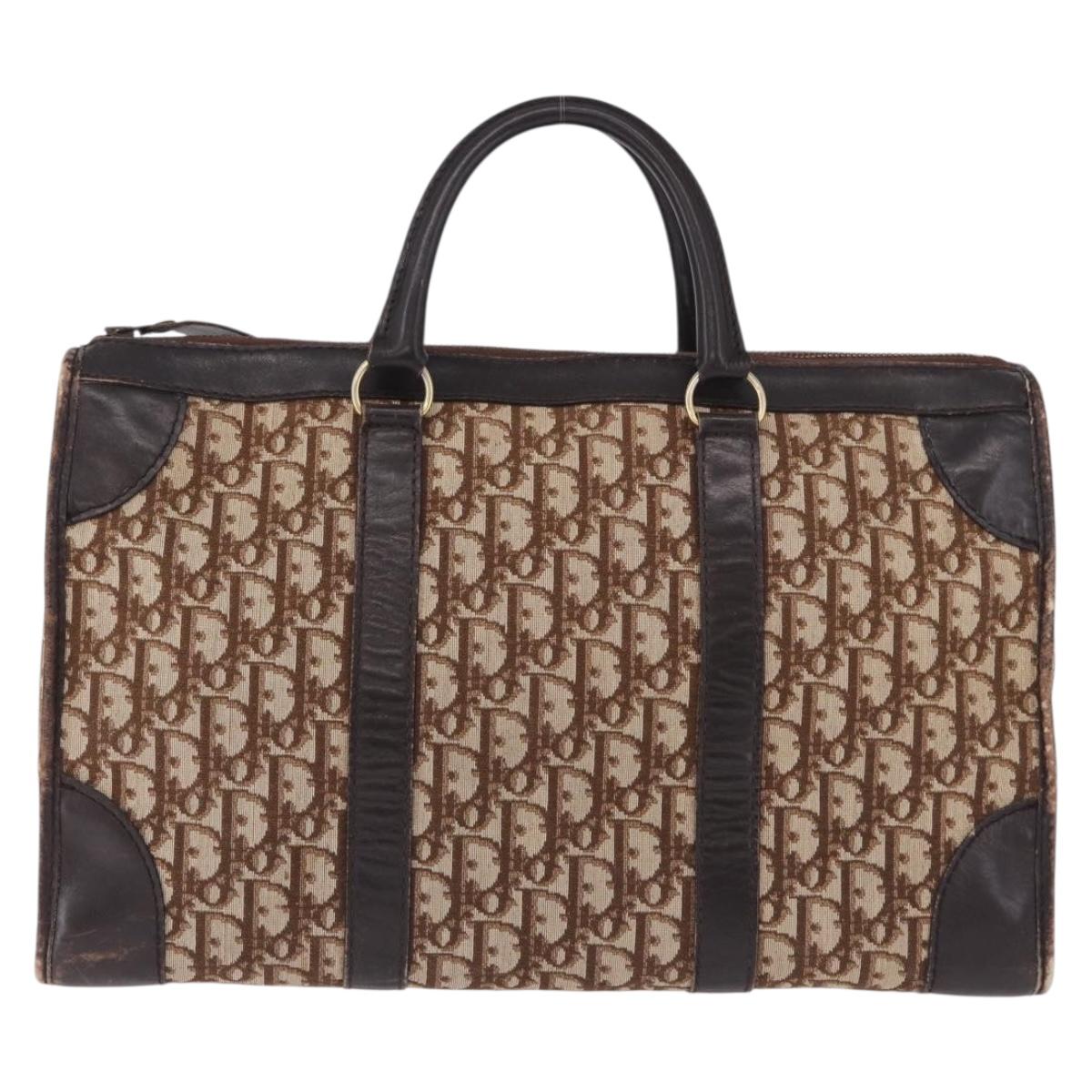 Christian Dior Trotter Canvas Boston Bag Beige Gold Auth 197709