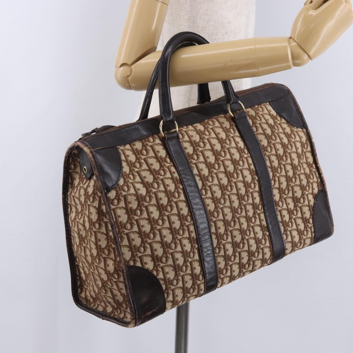 Christian Dior Trotter Canvas Boston Bag Beige Gold Auth 197709