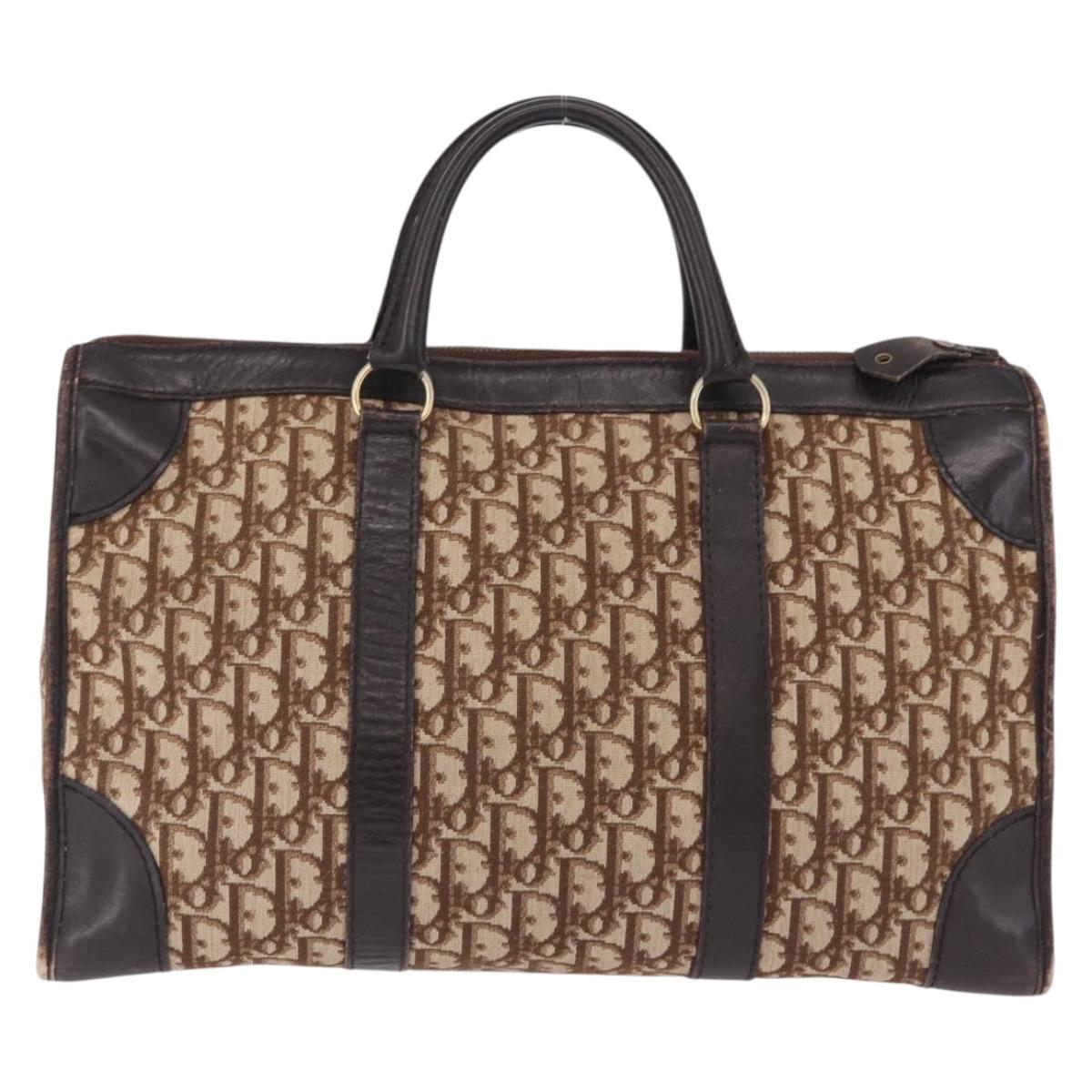 Christian Dior Trotter Canvas Boston Bag Beige Gold Auth 197709