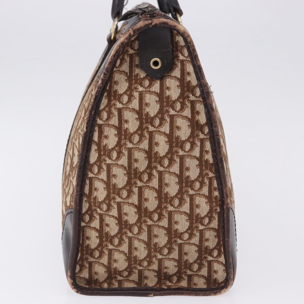 Christian Dior Trotter Canvas Boston Bag Beige Gold Auth 197709