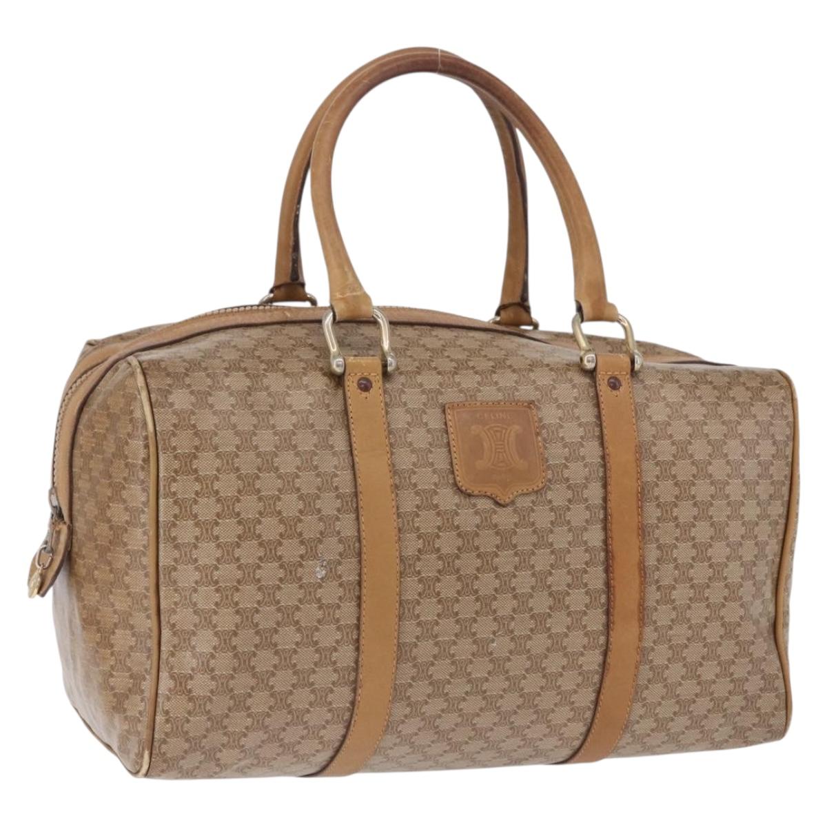 CELINE Macadam Canvas Hand Bag PVC Beige Gold Auth 197717