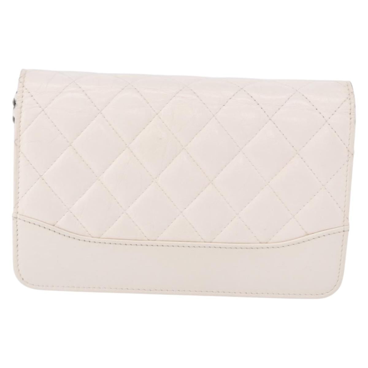 CHANEL Matelasse Chain Chain Shoulder Wallet Lamb Skin White CC Auth 197718V