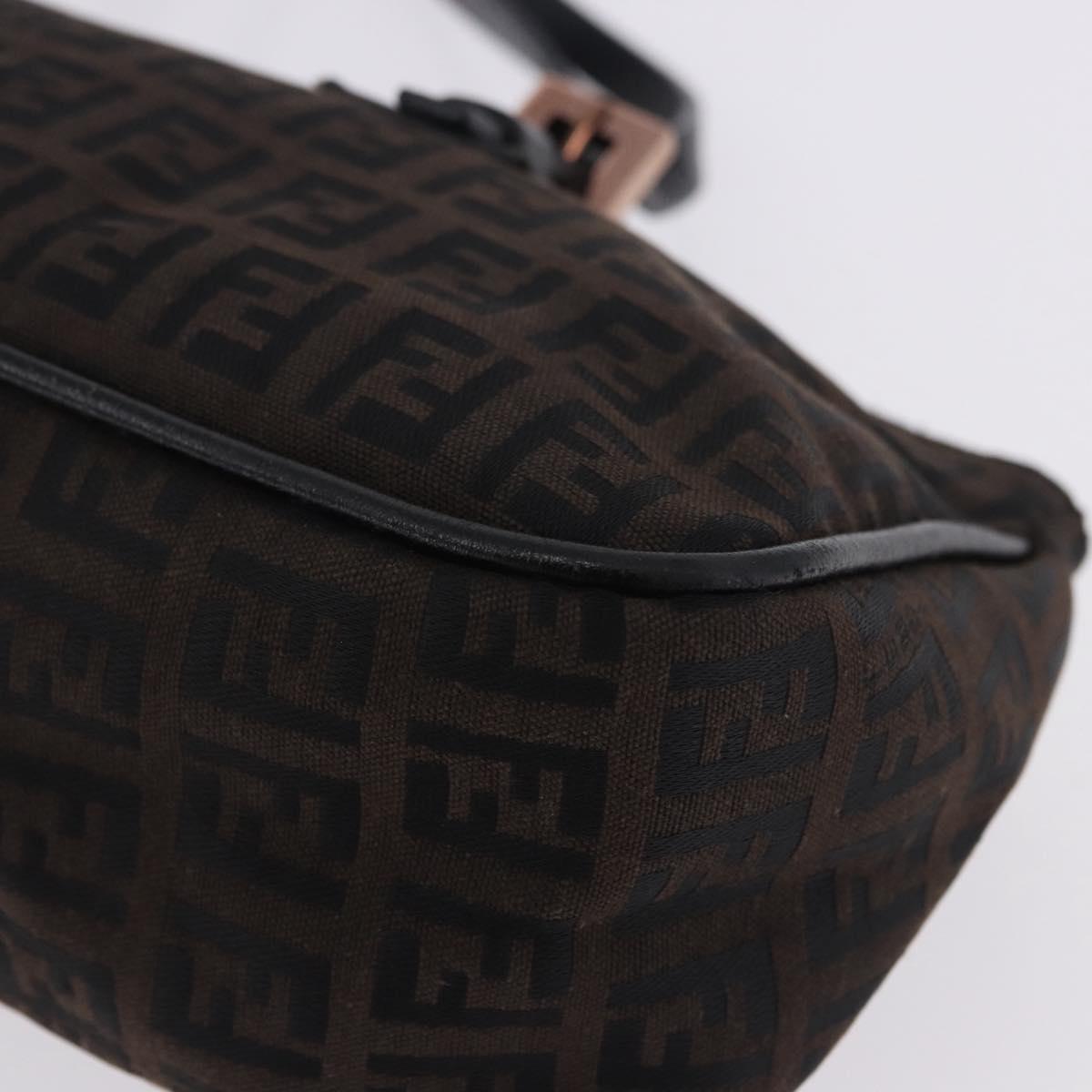 FENDI Zucchino Canvas Hand Bag Dark Brown Auth 197721A