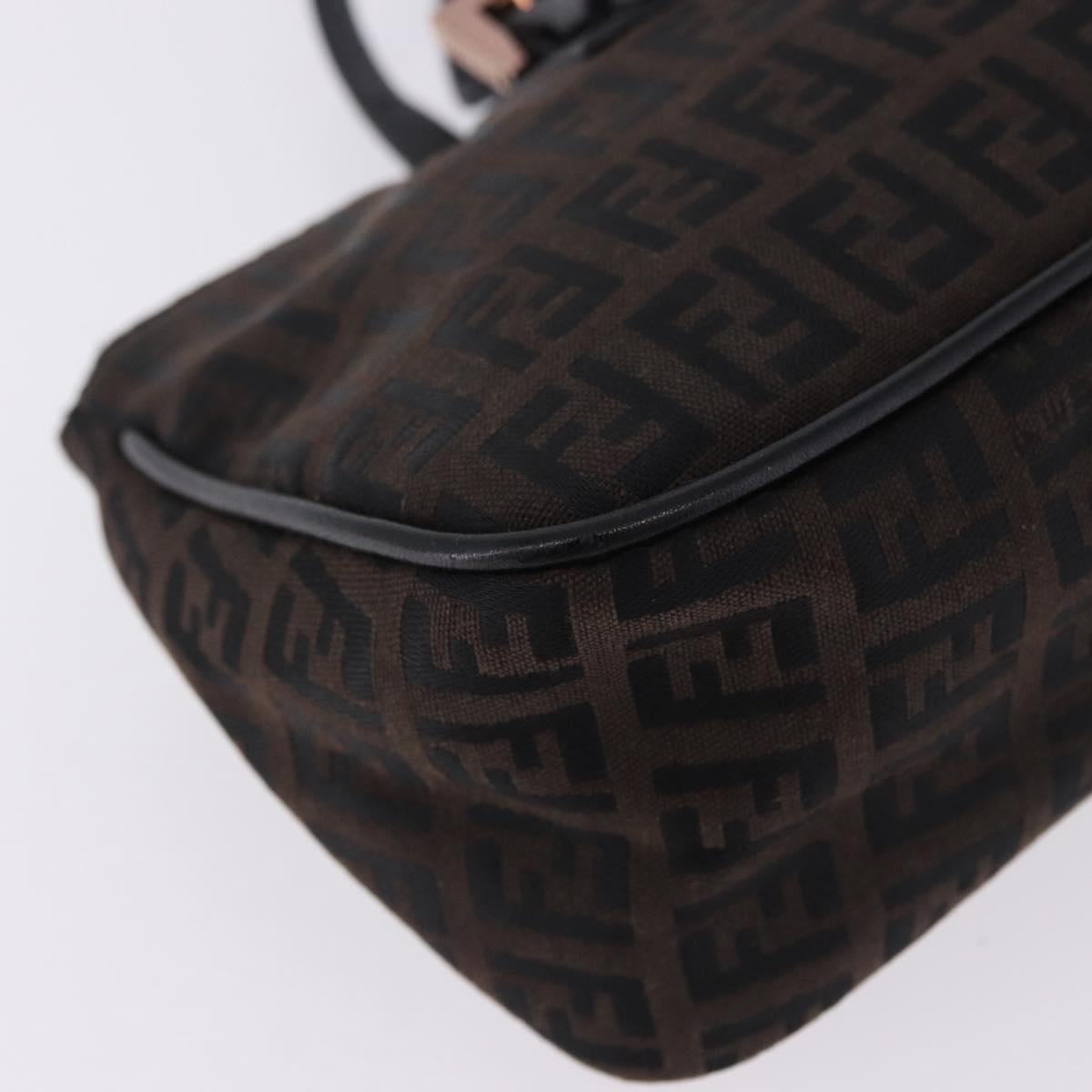 FENDI Zucchino Canvas Hand Bag Dark Brown Auth 197721A