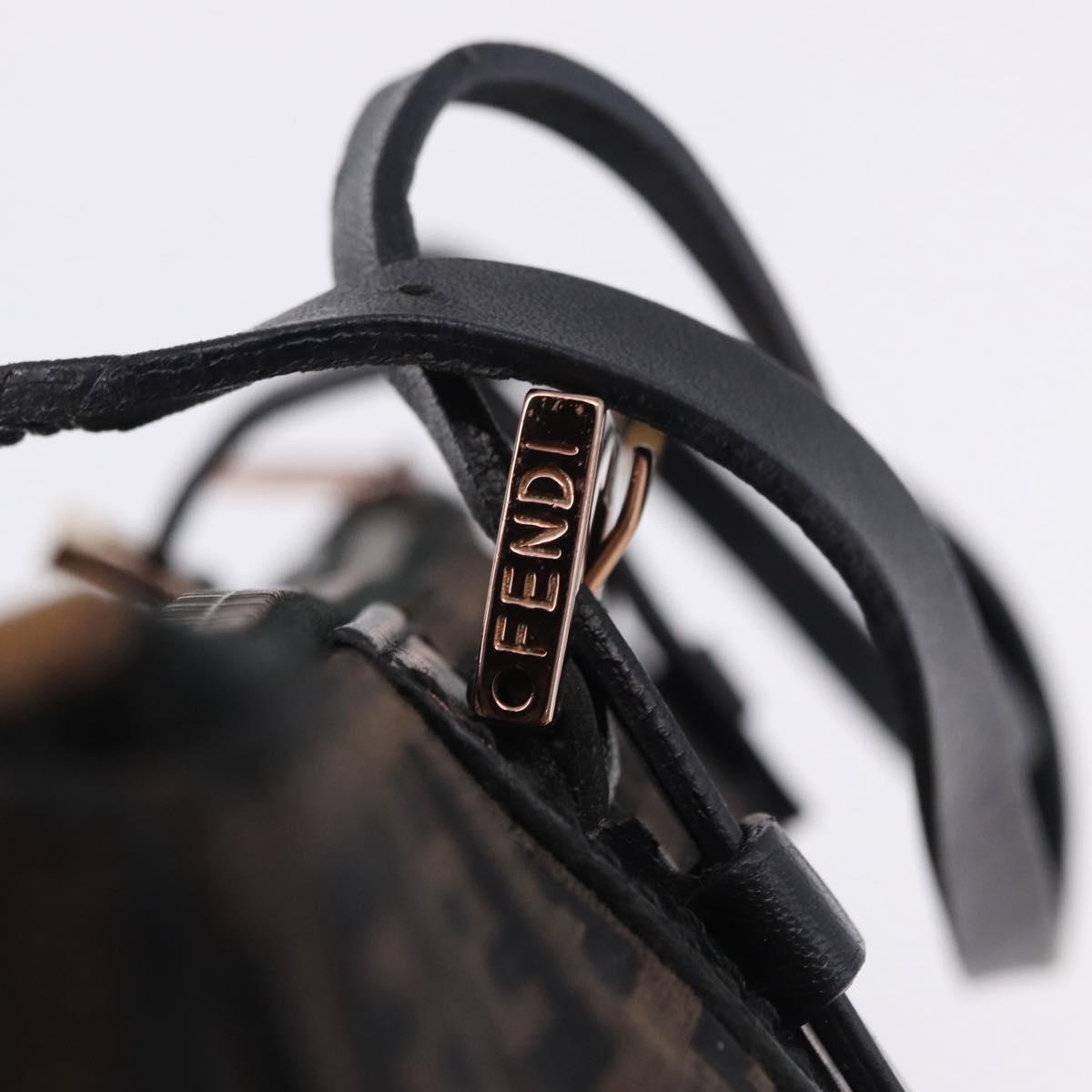 FENDI Zucchino Canvas Hand Bag Dark Brown Auth 197721A