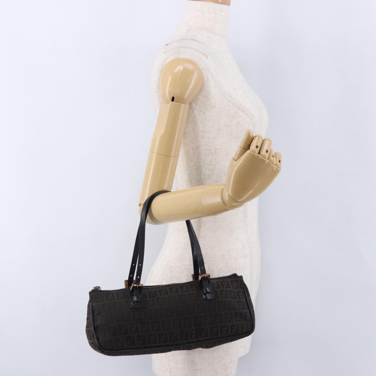 FENDI Zucchino Canvas Hand Bag Dark Brown Auth 197721A