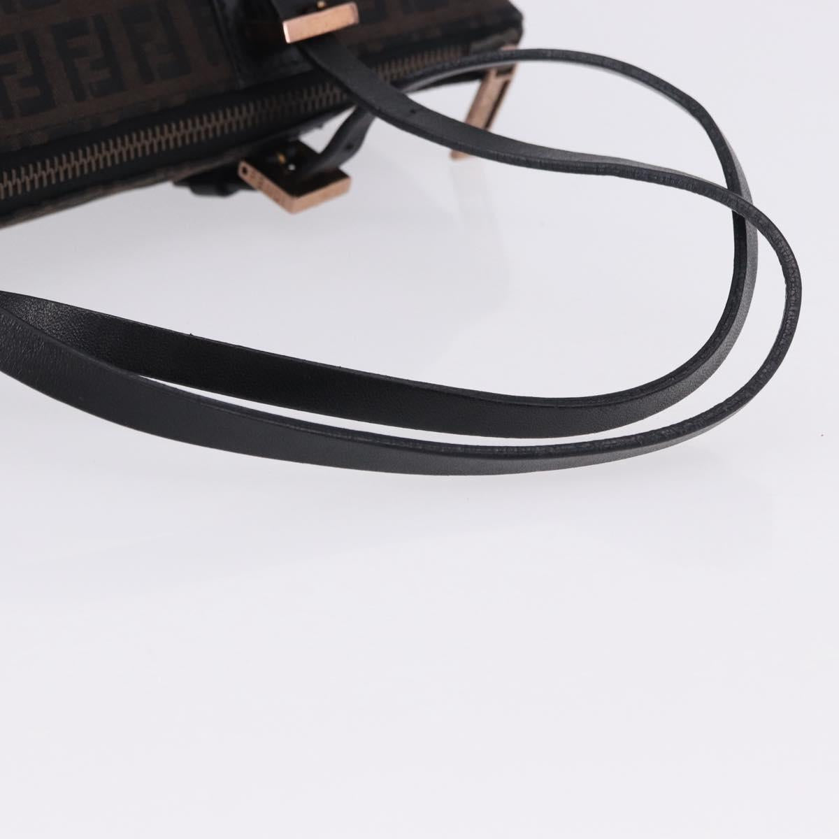 FENDI Zucchino Canvas Hand Bag Dark Brown Auth 197721A