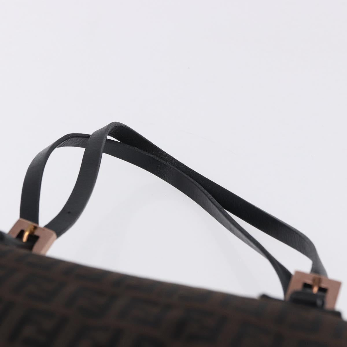 FENDI Zucchino Canvas Hand Bag Dark Brown Auth 197721A