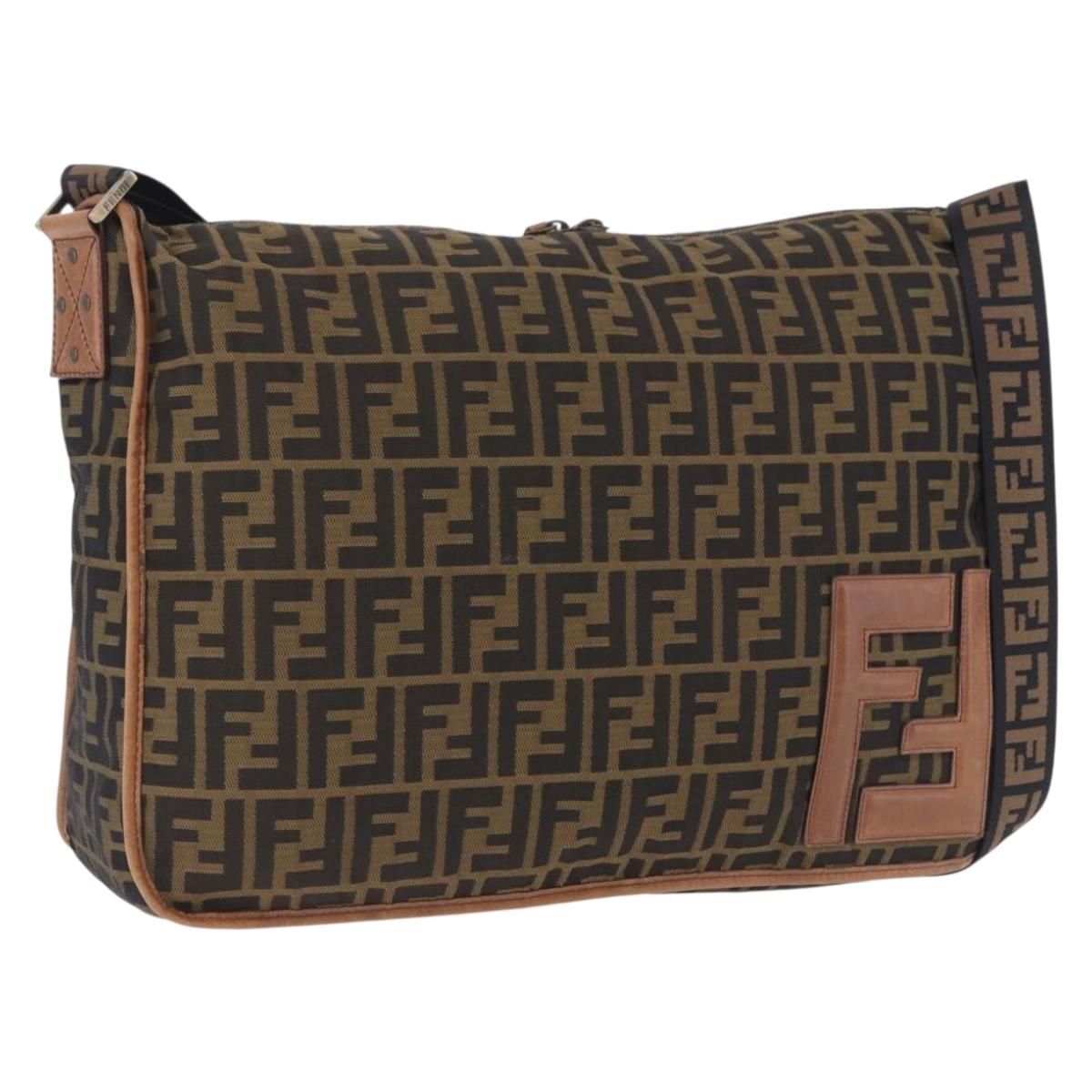 FENDI Zucca Canvas Shoulder Bag Black Brown Auth 197722A
