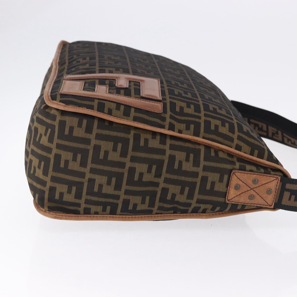 FENDI Zucca Canvas Shoulder Bag Black Brown Auth 197722A