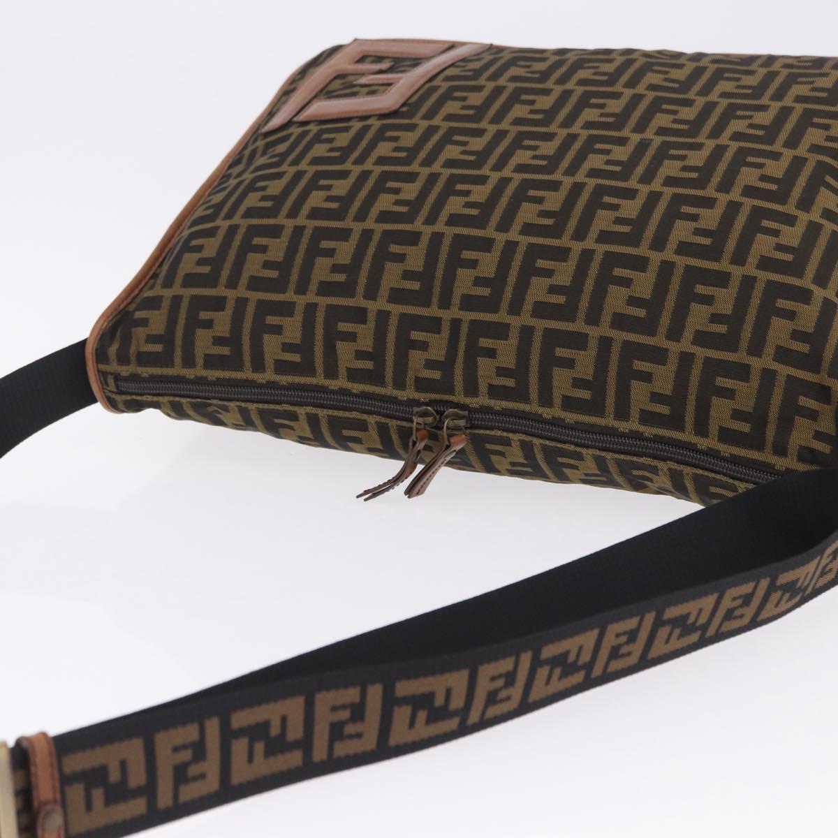 FENDI Zucca Canvas Shoulder Bag Black Brown Auth 197722A
