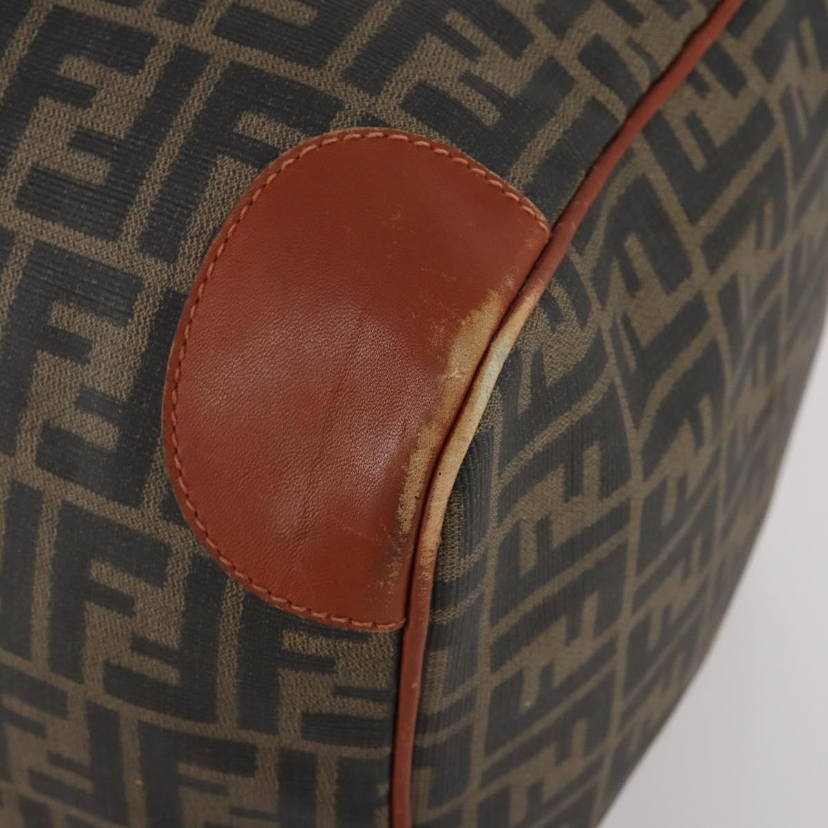 FENDI Zucca Canvas Boston Bag PVC Brown Black Auth 197724