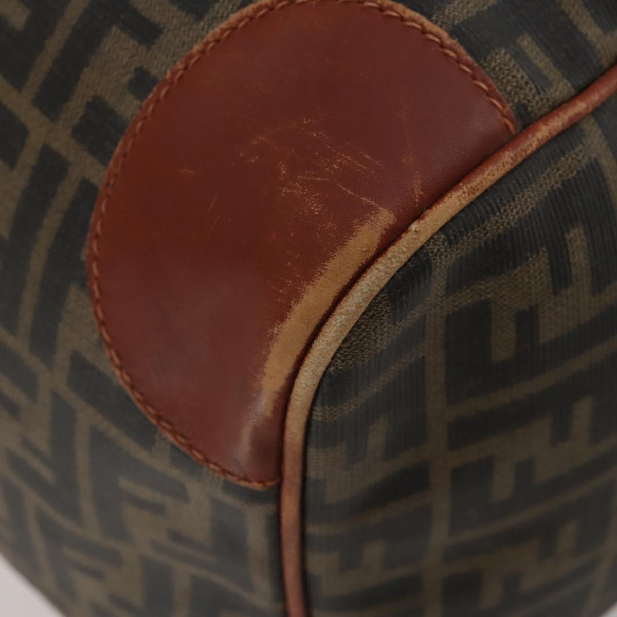 FENDI Zucca Canvas Boston Bag PVC Brown Black Auth 197724
