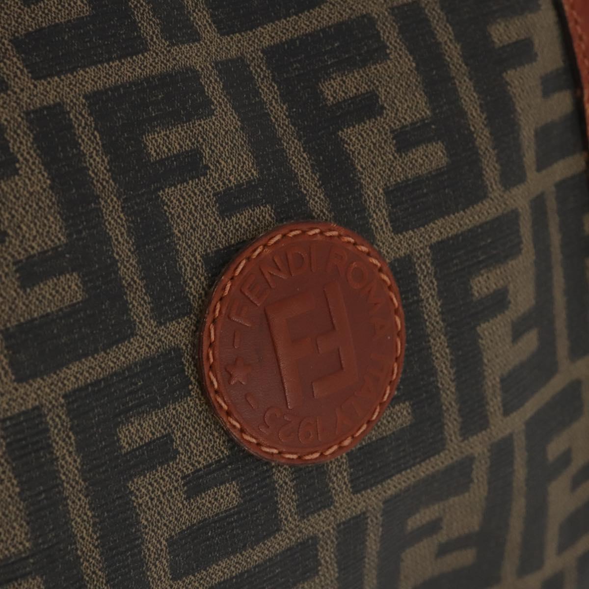 FENDI Zucca Canvas Boston Bag PVC Brown Black Auth 197724