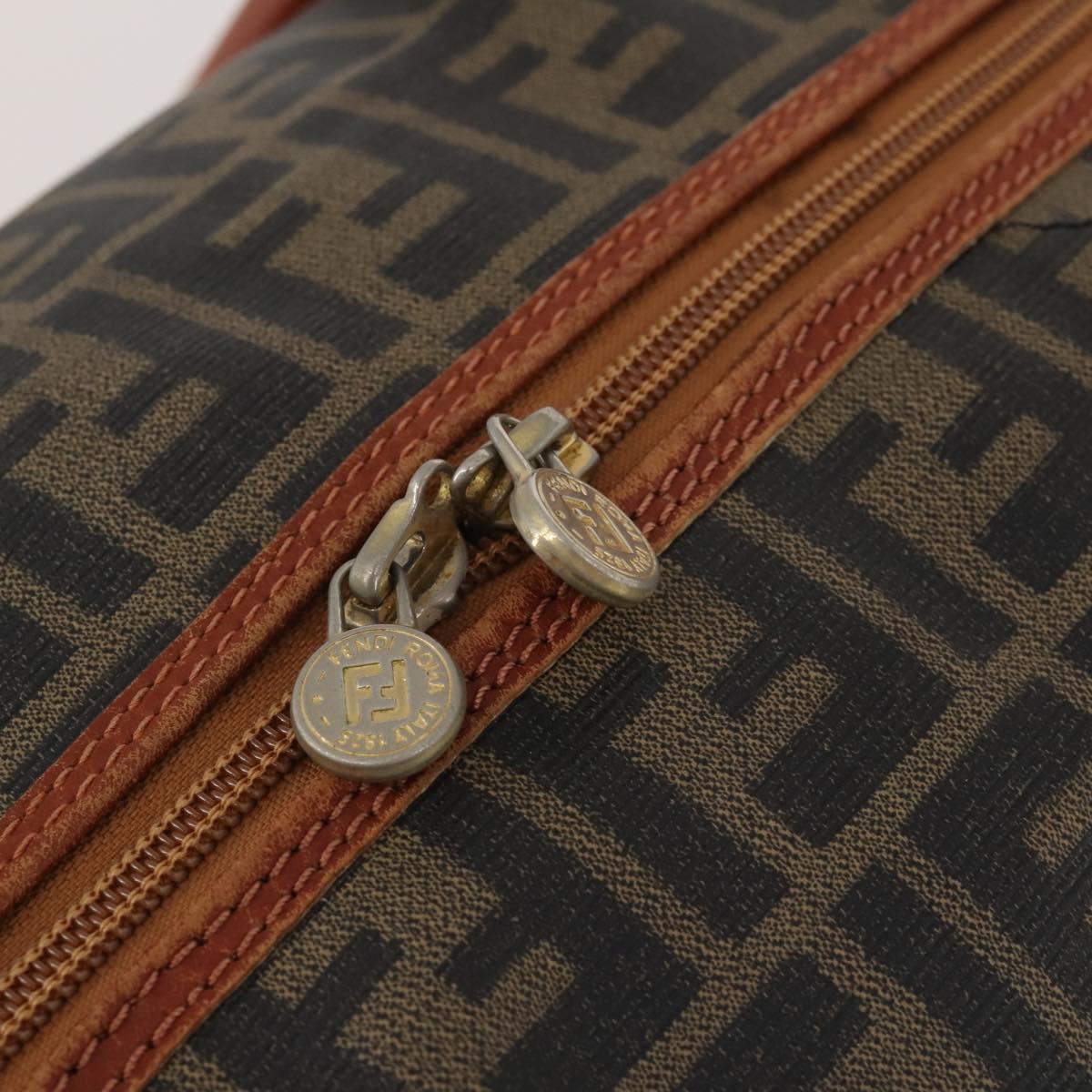 FENDI Zucca Canvas Boston Bag PVC Brown Black Auth 197724