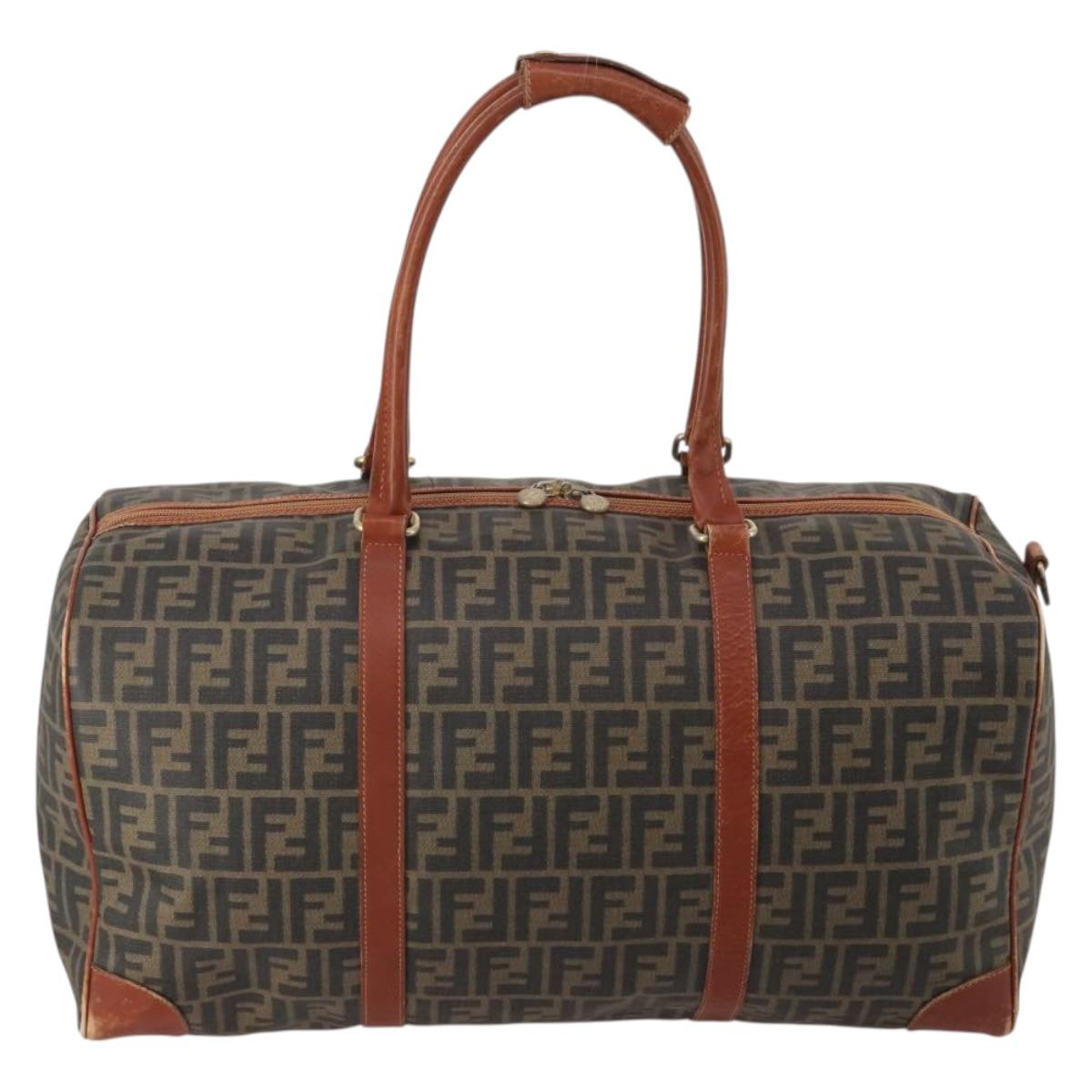 FENDI Zucca Canvas Boston Bag PVC Brown Black Auth 197724