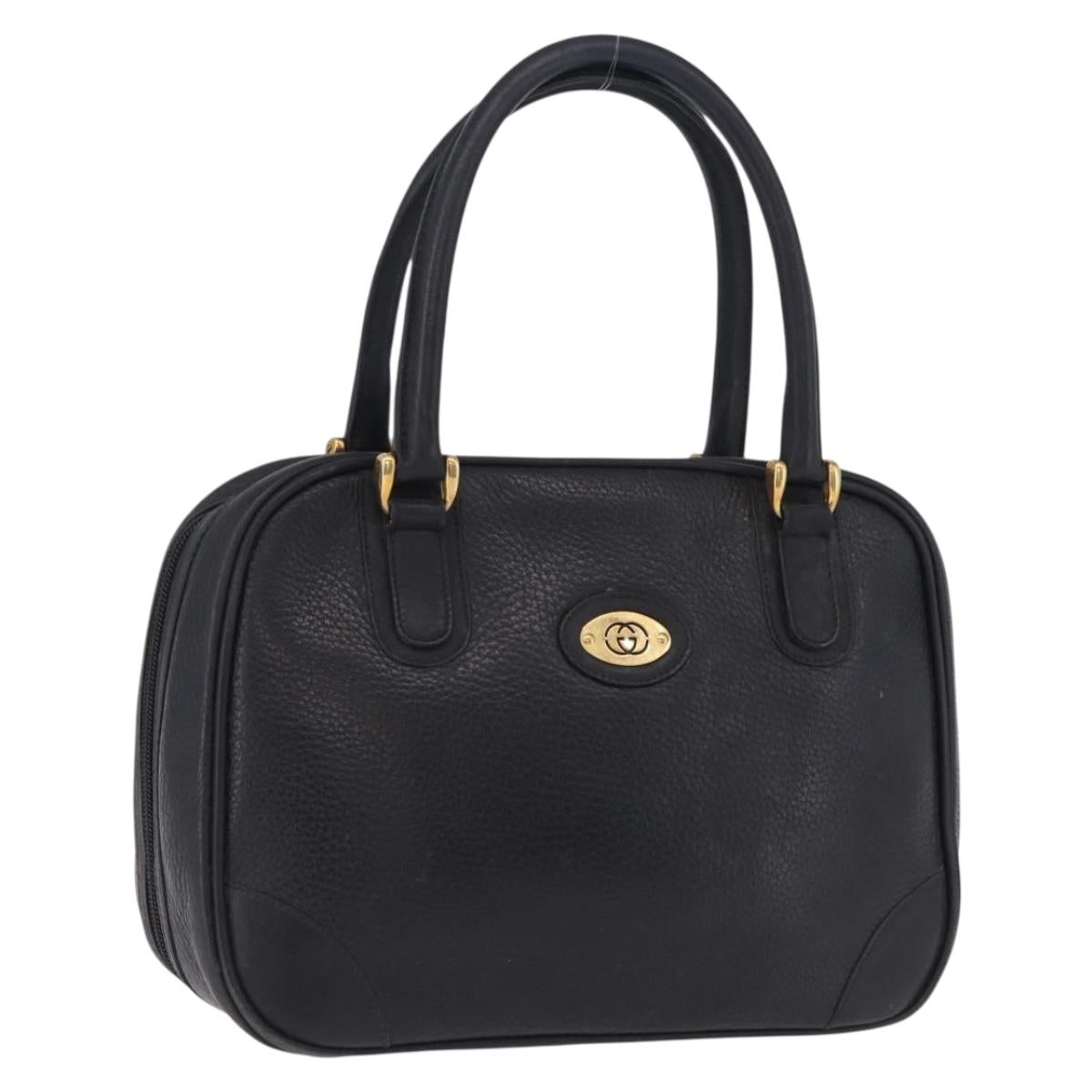 GUCCI Hand Bag Leather Black Gold 000 104 0030 Auth 197725
