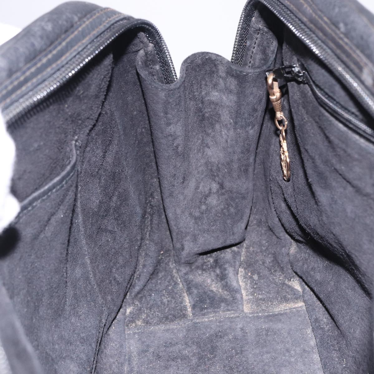 GUCCI Hand Bag Leather Black Gold 000 104 0030 Auth 197725
